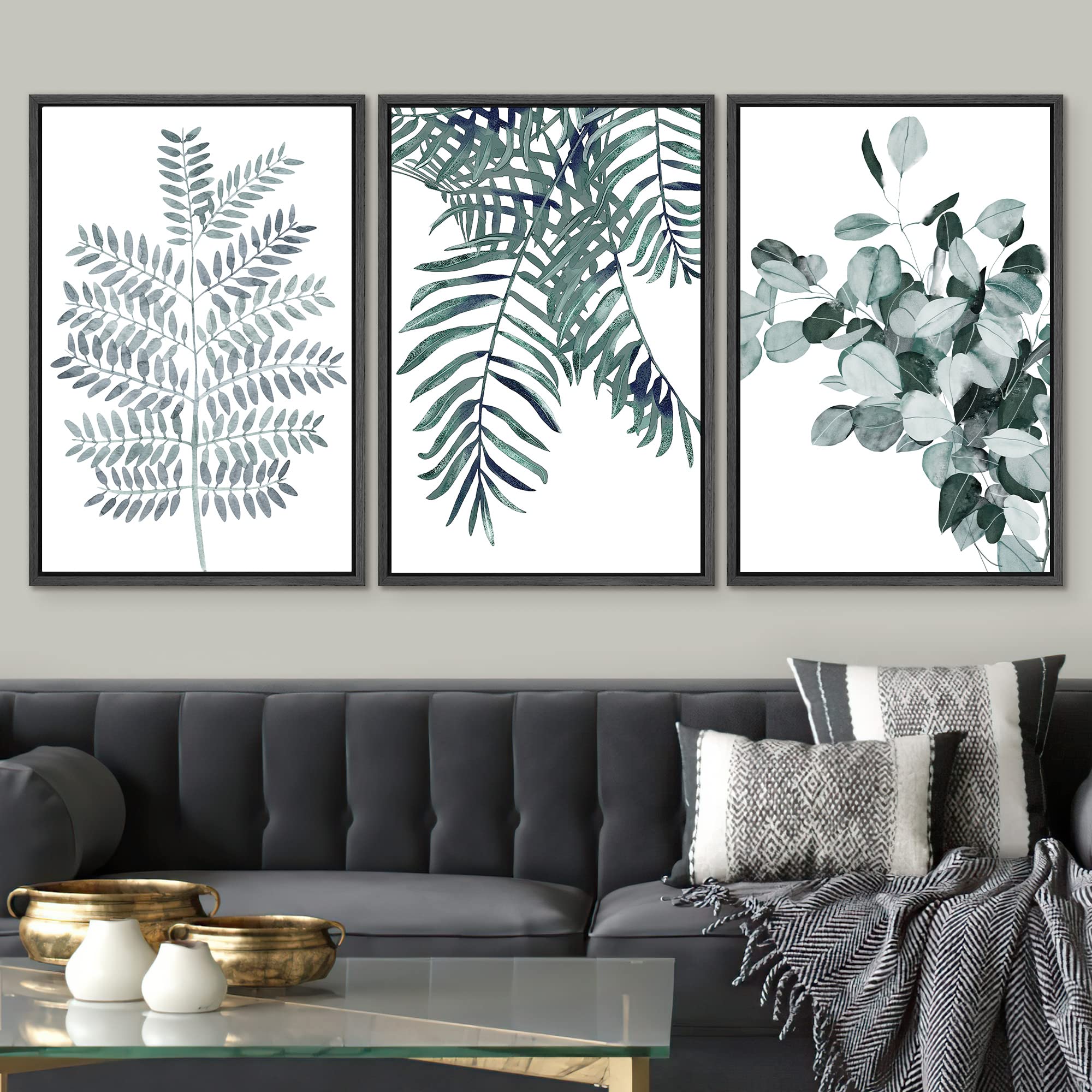 Signwin Framed Canvas Print Wall Art Set Woodland Forest Watercolor Plants Nature Floral Illustrations Modern Art Decorative Chi