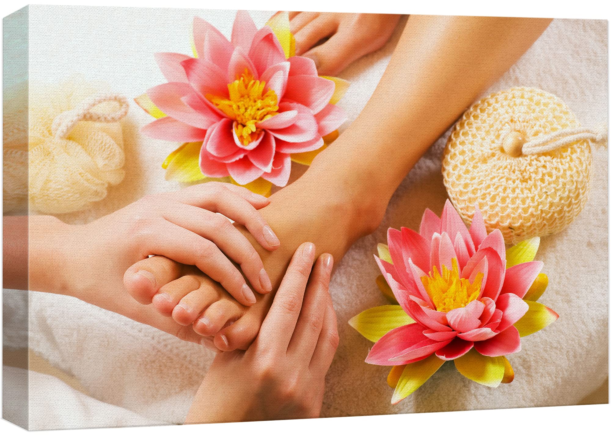 Wall26 Canvas Print Wall Art Pink Water Lily Flower Foot Massage Meditation Spa Nature Wilderness Photography Realism Rustic Lan