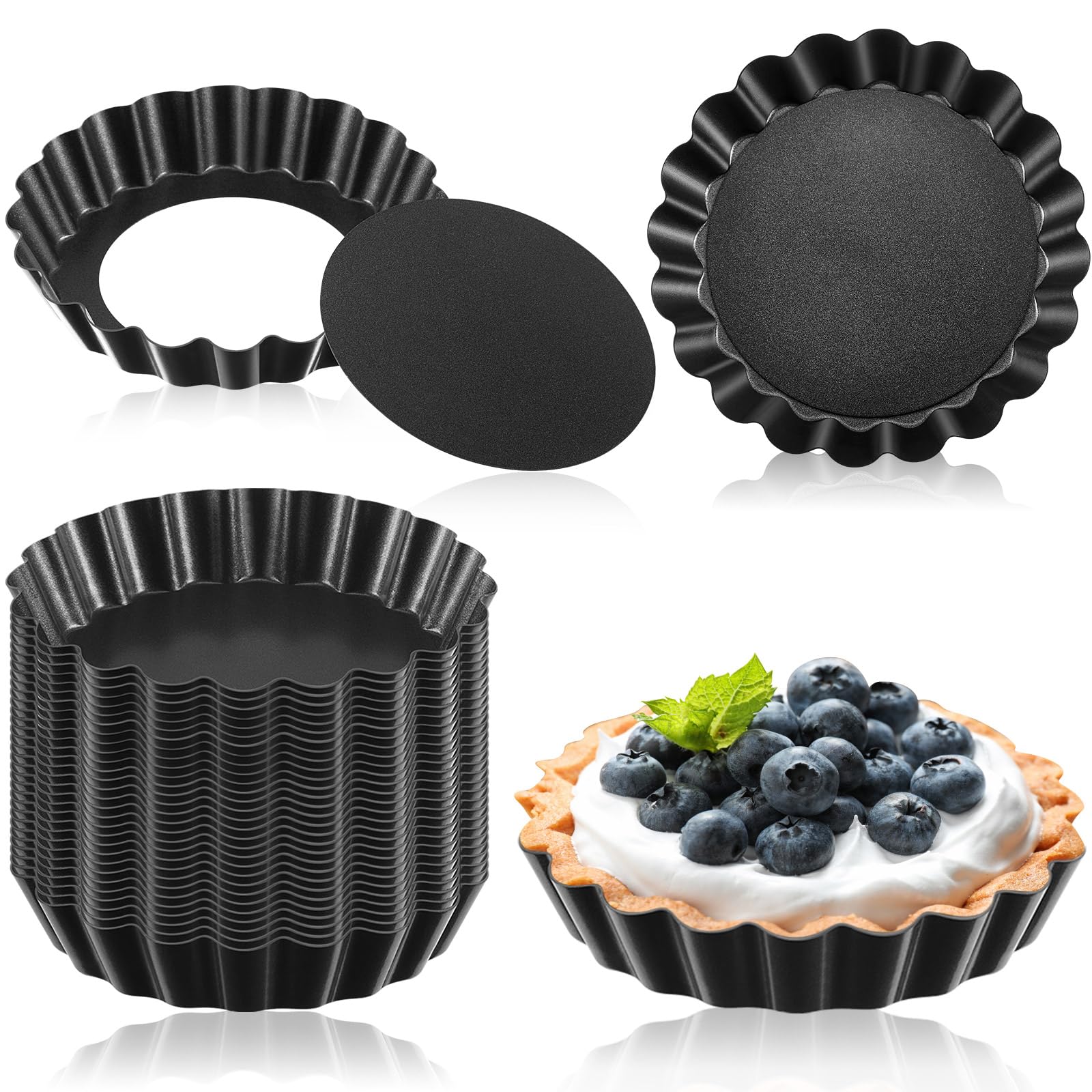 Uiifan 32 Pcs 3 Inch Tart Pans Nonstick, Fluted Round Quiche Molds