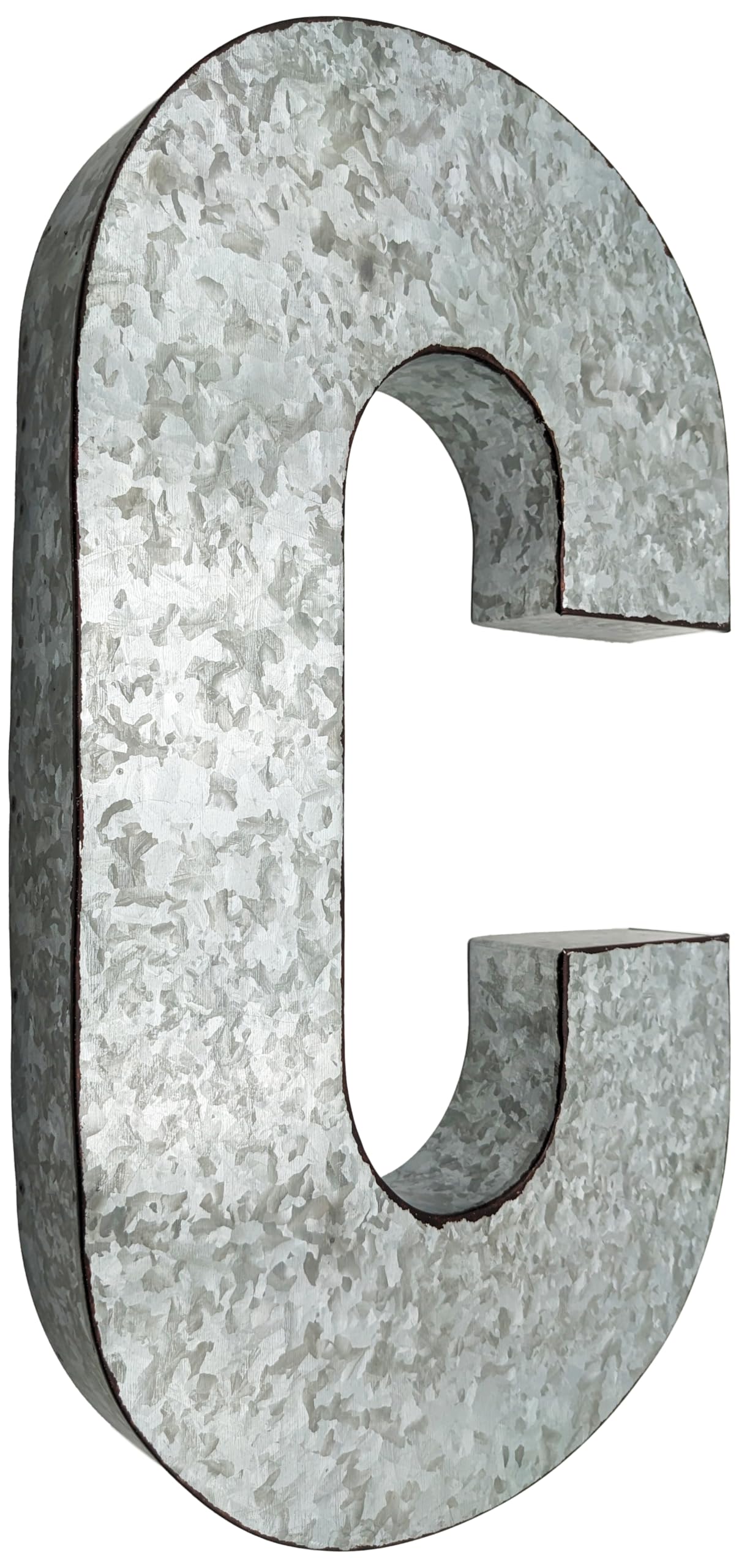 20 Metal Letter C Wall Decor, Silver with Rusted Edges, Galvanized Wall Mountable Decoration for Country, Mid-Century, or Farmho