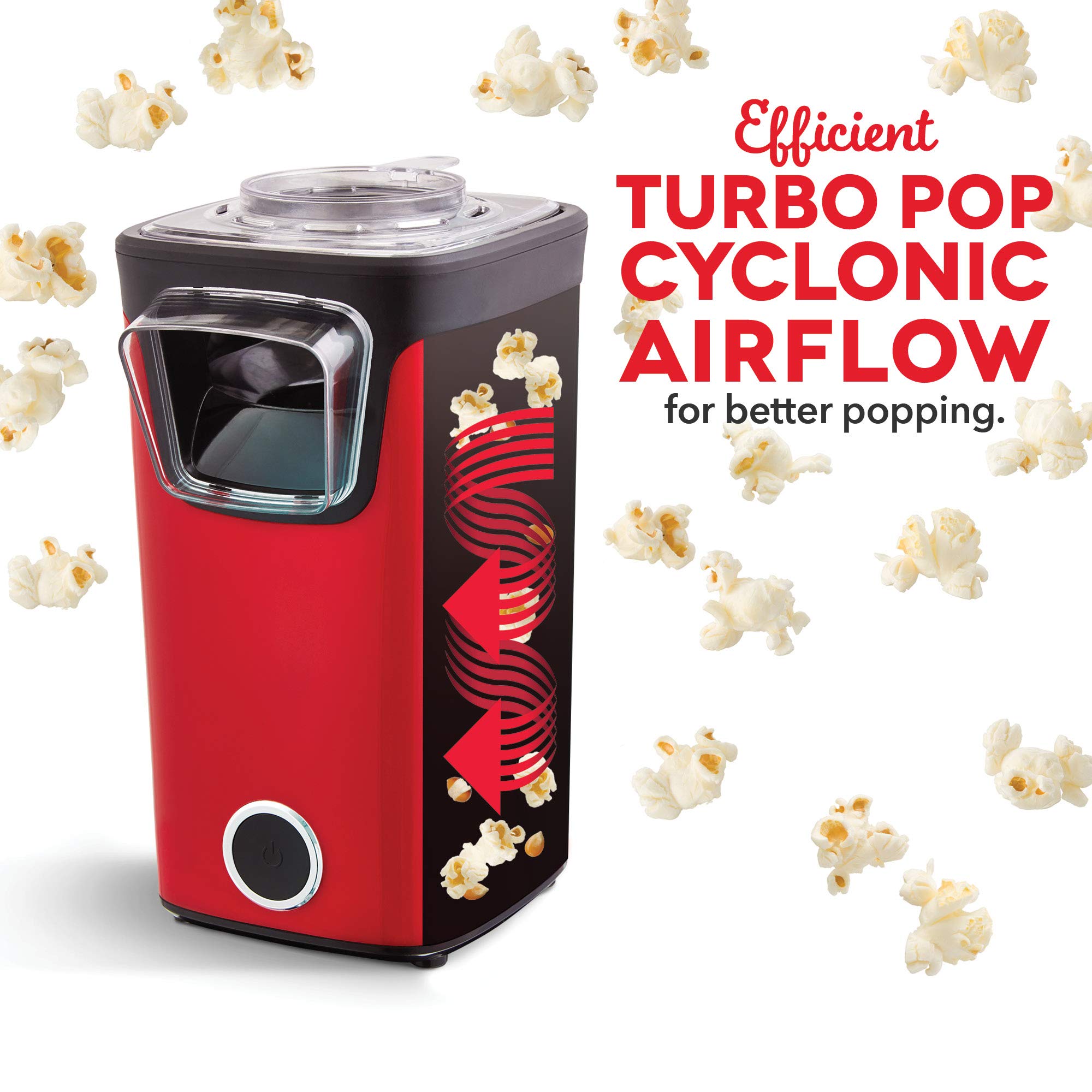 Dash Turbo Pop Popcorn Maker With Measuring Cup To Portion Popping Corn Kernels + Melt Butter, 8 Cup Popcorn Machine - Red