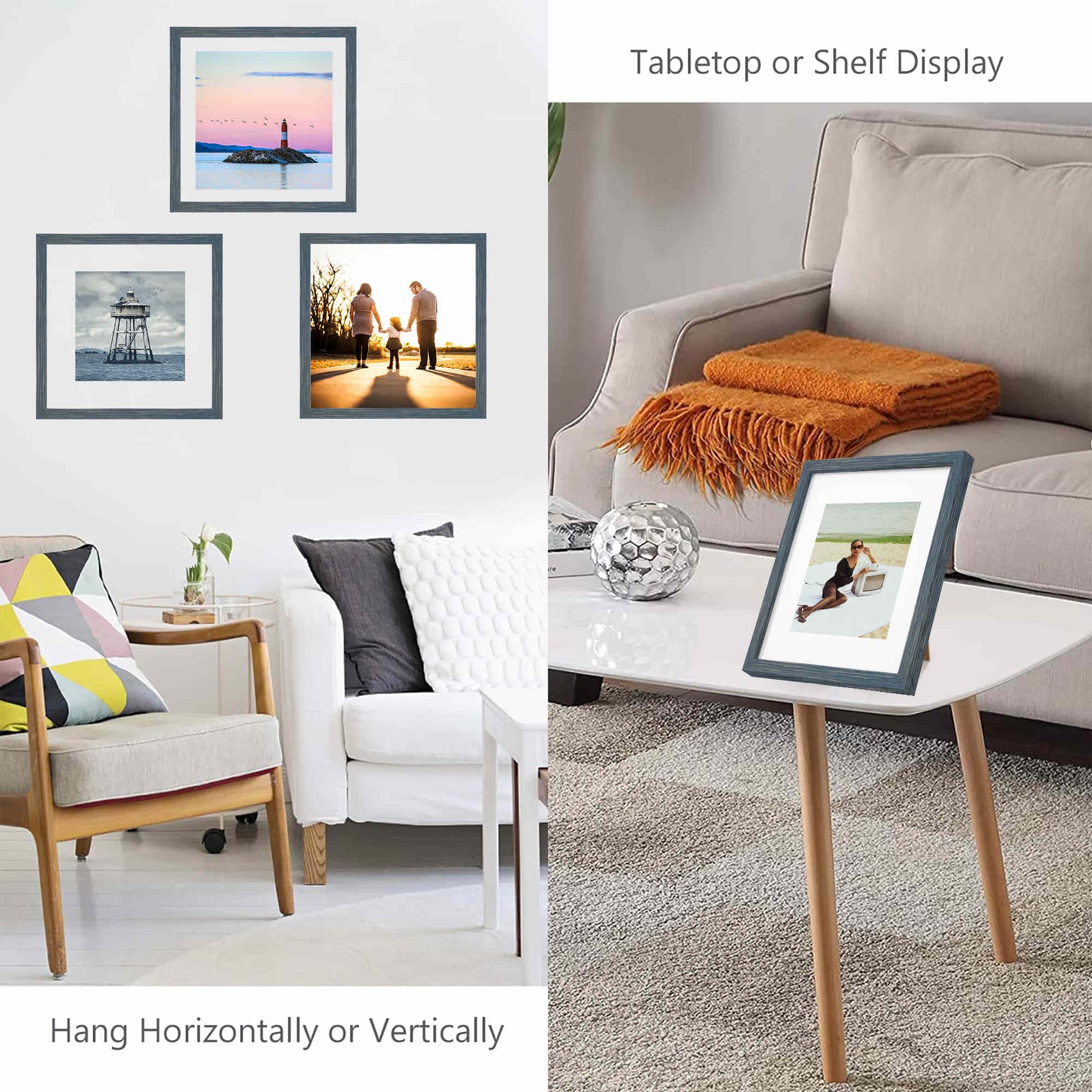 12x12 Picture Frame Set,Solid Wood,Not Glass,Display Pictures 8x8,10x10 with Mat or 12x12 Without Mat,Stable Sturdy Square Hangi