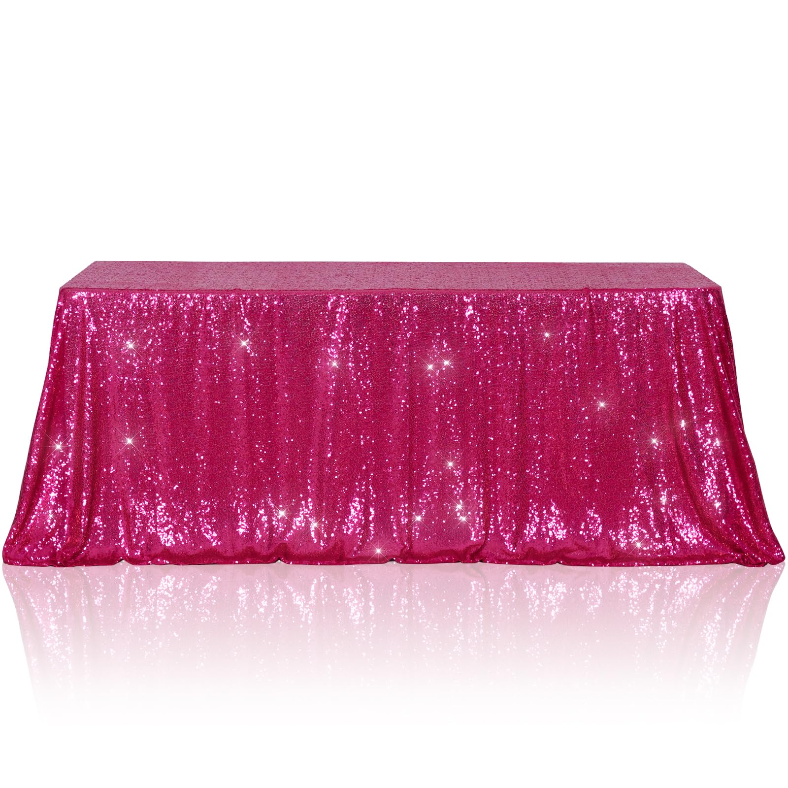 Poise3Ehome 50X72'' Rectangle Hot Pink Sequin Tablecloth For Party Cake Dessert Table Exhibition Events, Hot Pink