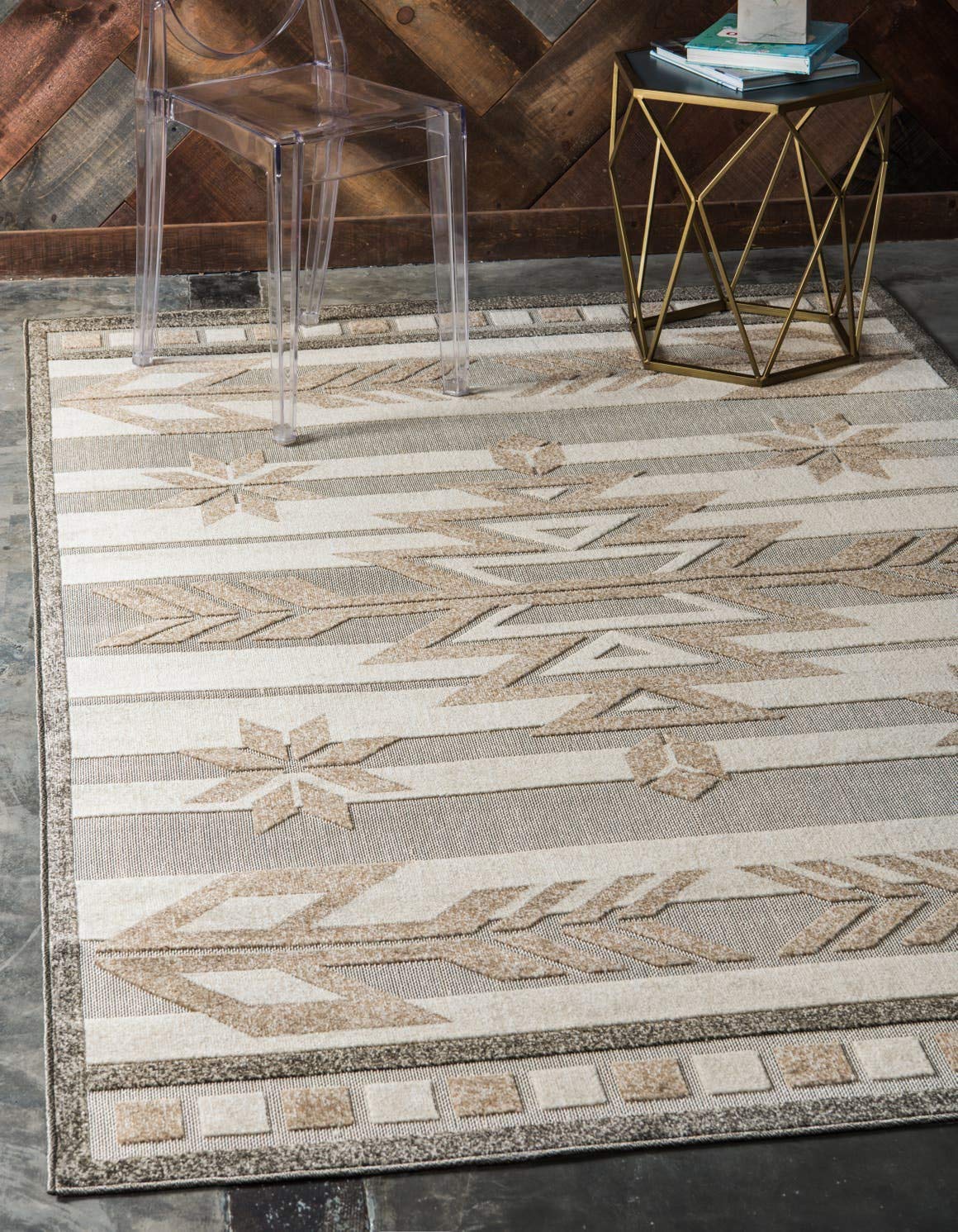 Unique Loom Outdoor Modern Collection Area Rug - Albuquerque (6 x 9 Rectangle, Beige/ Brown)