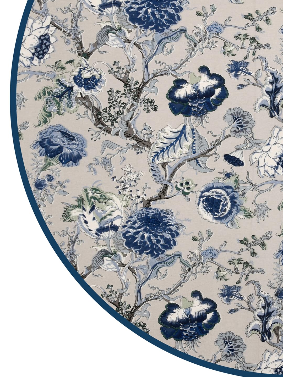 Clasiko 100% Cotton 6 Seater Round Table Cover; 72x72 Inches; Blue Flowers