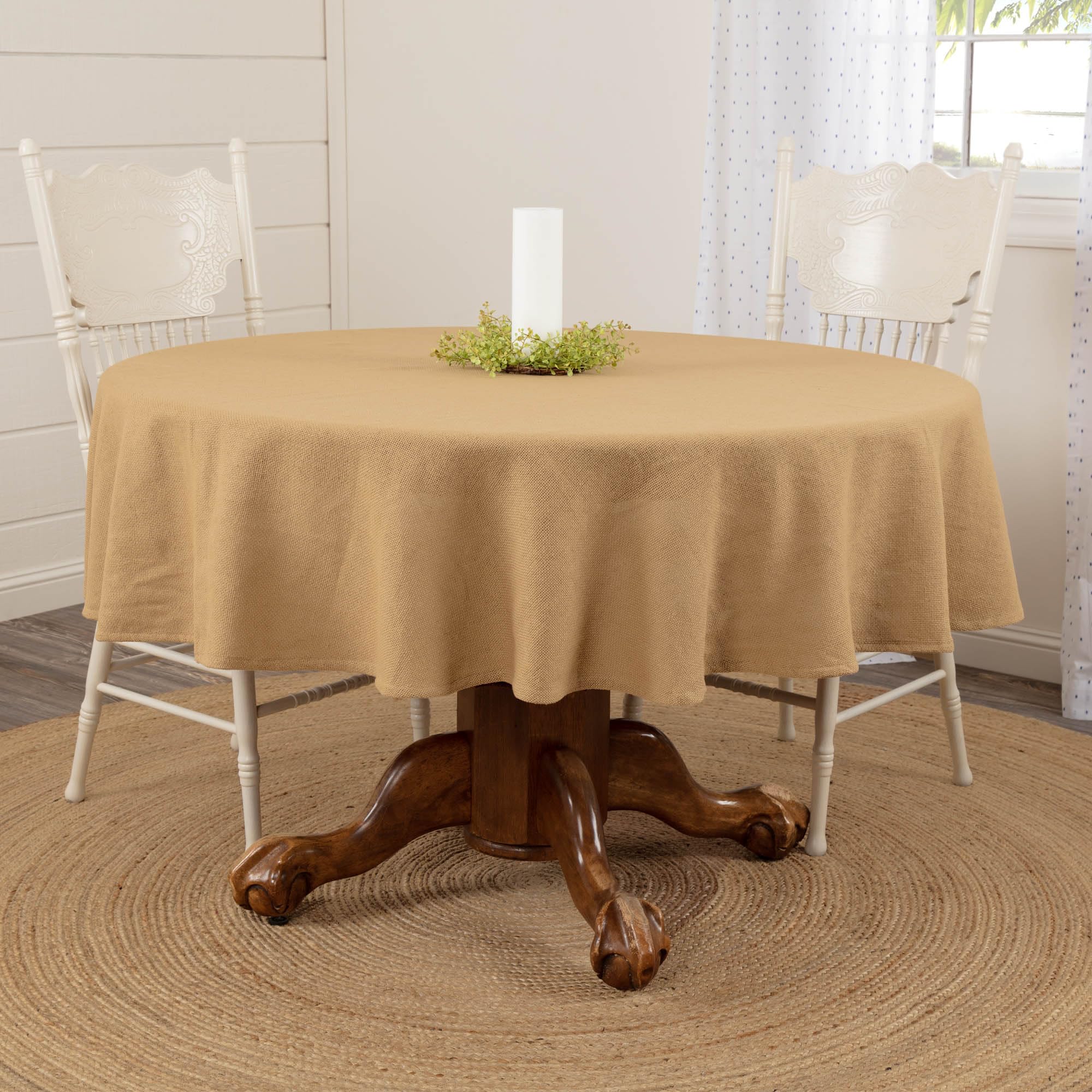 VHC Brands Burlap Farmhouse Dining Room  Kitchen Table Cloth Soft Tailored Woven Cotton in Natural Tan 60x60