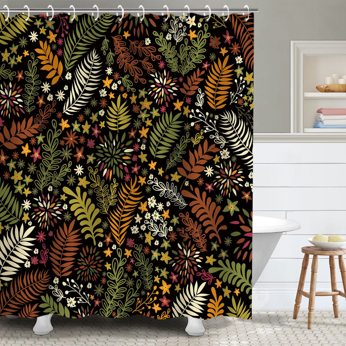 Rosielily Dark Shower Curtain Retro Shower Curtain Leaf Shower Curtain Tropical Shower Curtain Sets With 12 Hooks Black Leaves U