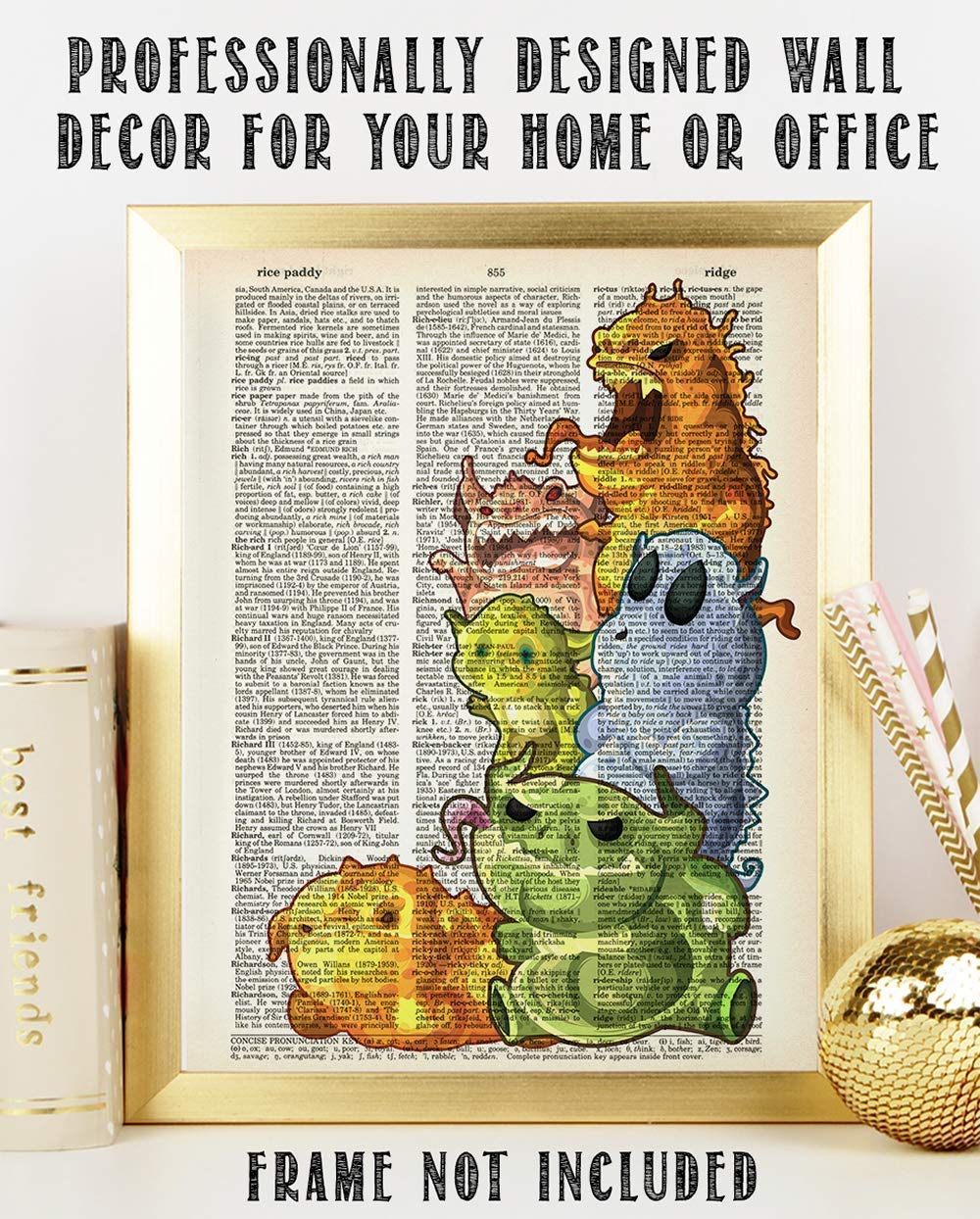 Upcycled Dictionary Art - Freaky Monsters Illustration - Great Home Decor Gift, Halloween Decorations, Kids Room Wall Art, Vinta