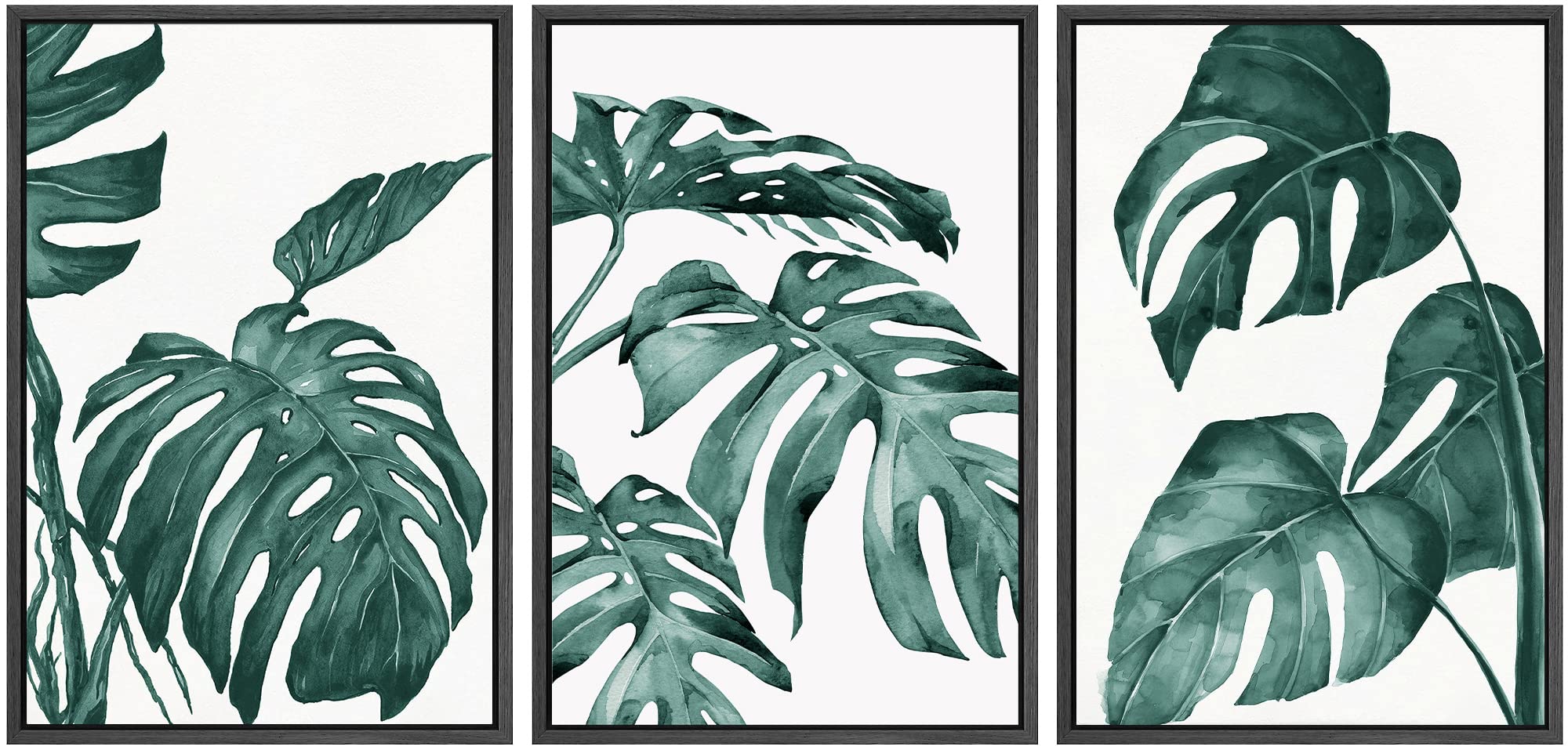 Signwin 3 Piece Framed Canvas Wall Art Tropical Plant Leaves Canvas Prints Home Artwork Decoration For Living Room,Bedroom - 24'