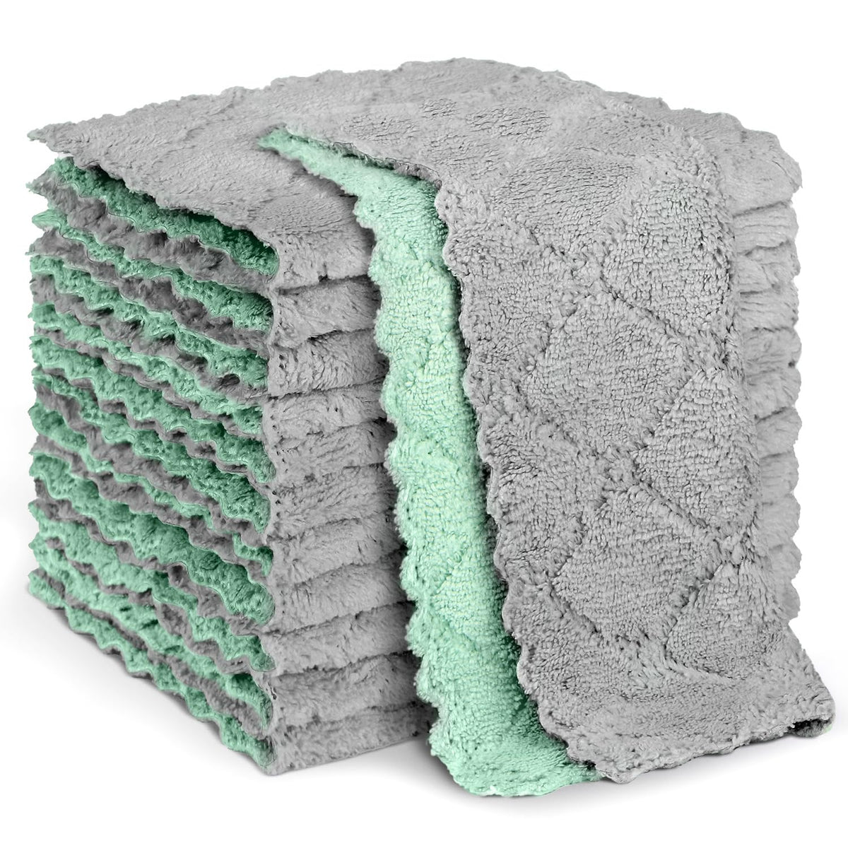 Aidea Kitchen Towels, 12 Pack Absorbent Coral Fleece Dish Towels, No Odor Reusable Dish Cloths, Microfiber Cleaning Cloths, Fast