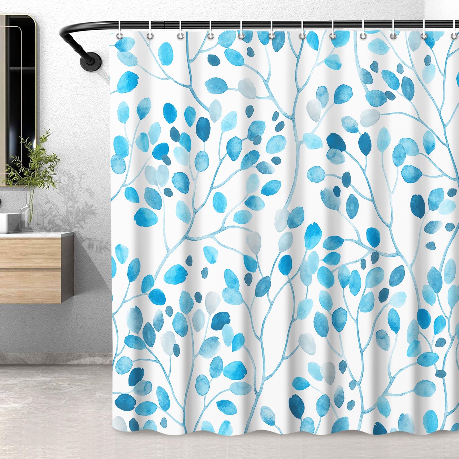 Lxbni Floral Leaf Shower Curtain, Colorful Flower Leaves Boho Polyester Fabric Shower Curtain With Plastic Hooks, Bathroom Decor