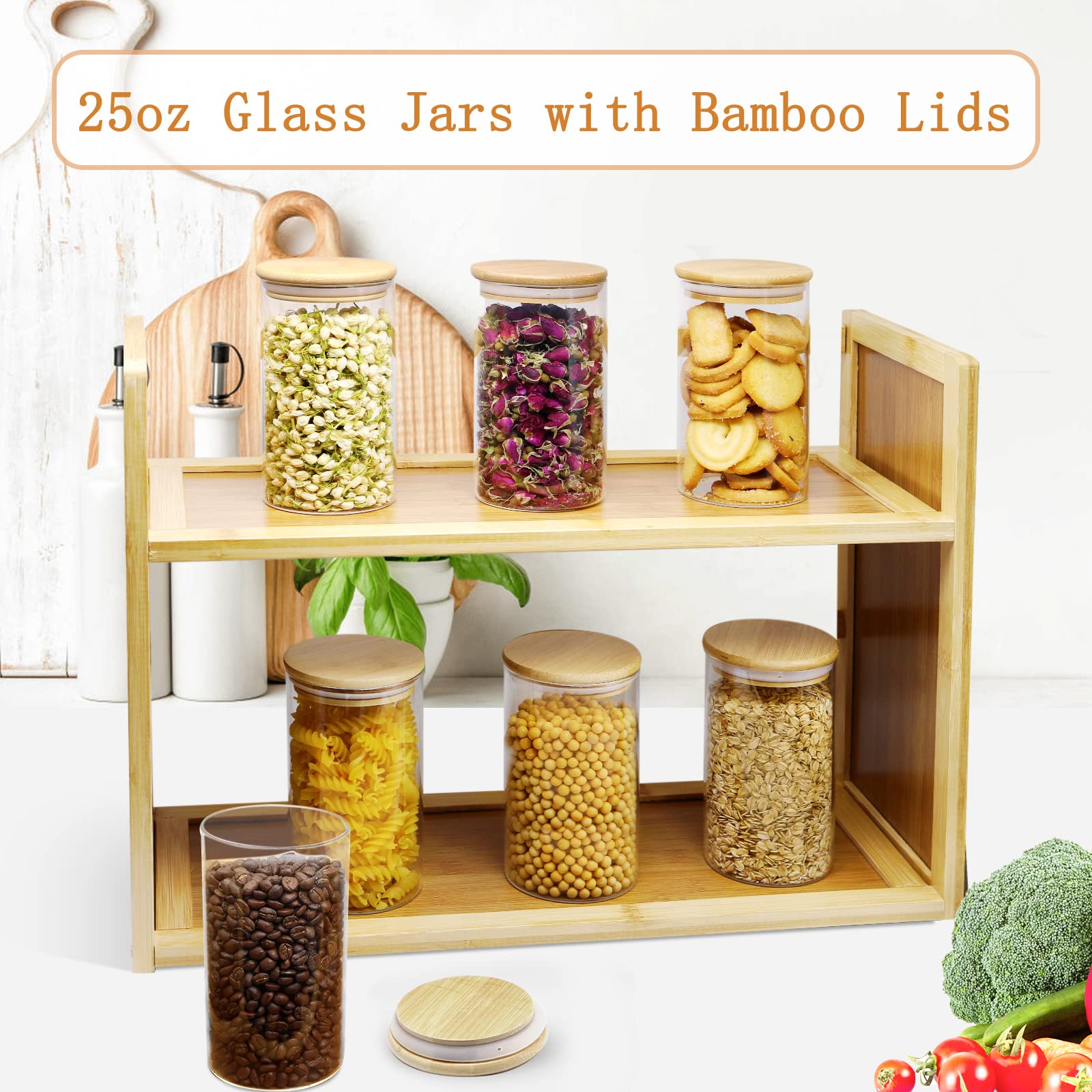 Hoanra 25Oz Glass Jars With Airtight Bamboo Lids And Labels, Glass Food Storage Containers For Kitchen Pantry Organization For C
