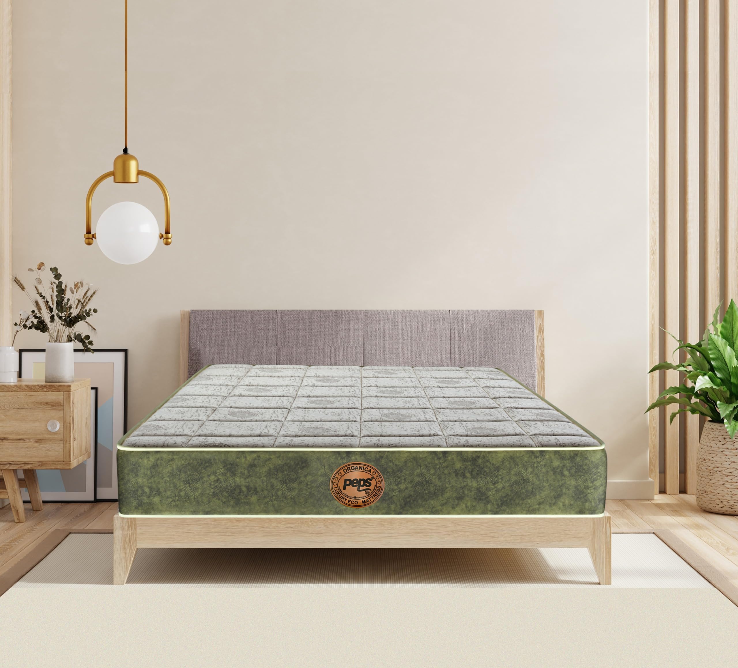 peps Organica 8 Inch EcoFriendly Pocket Spring Mattress | Single Size 75X36 Inches | Natural Latex & BioCotton | Hypoallergeni