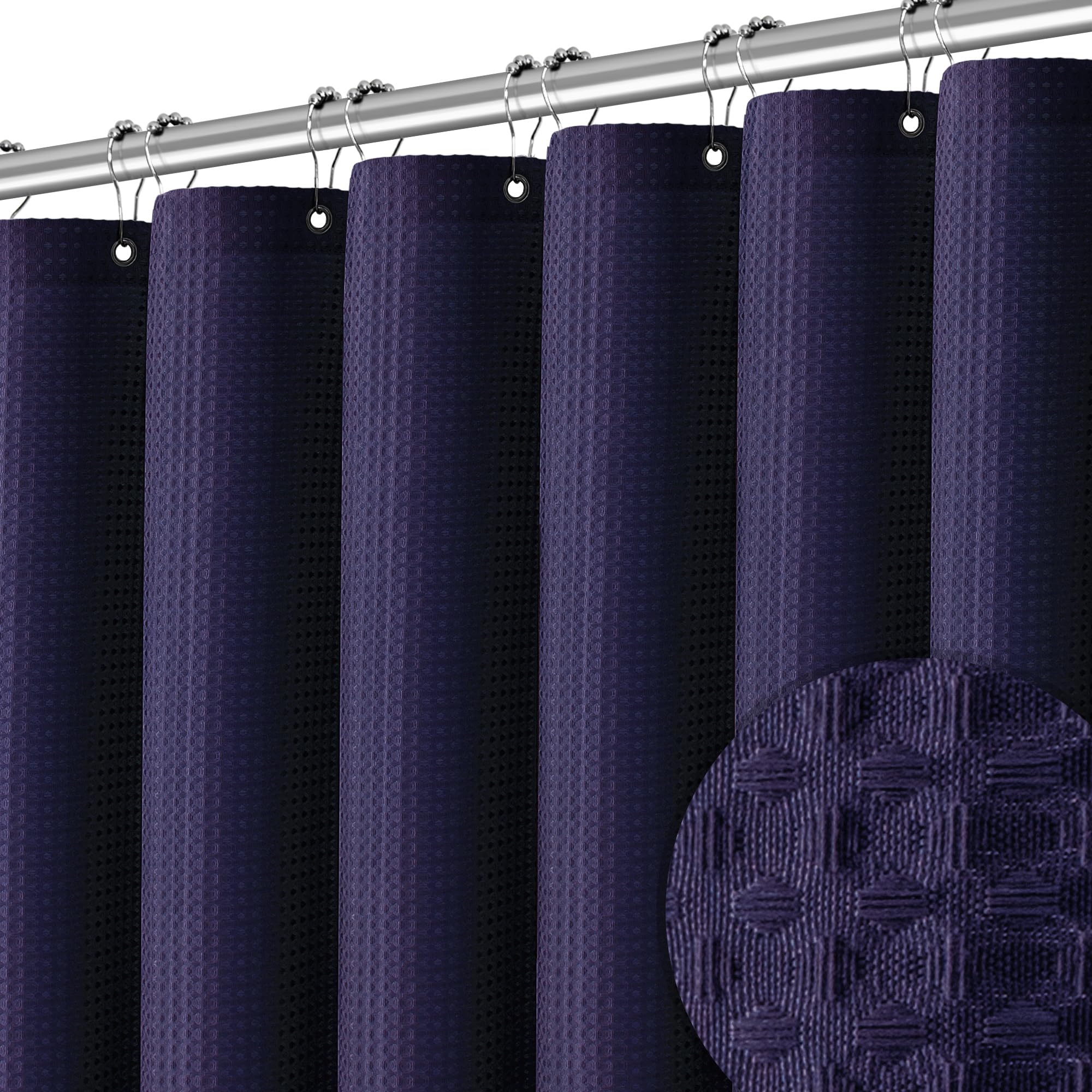 Pangsinne Extra Long Purple Bathroom Decor Waffle Shower Curtain 96 Inches 256Gsm Heavy Duty Shower Curtain Set, Hotel Quality W