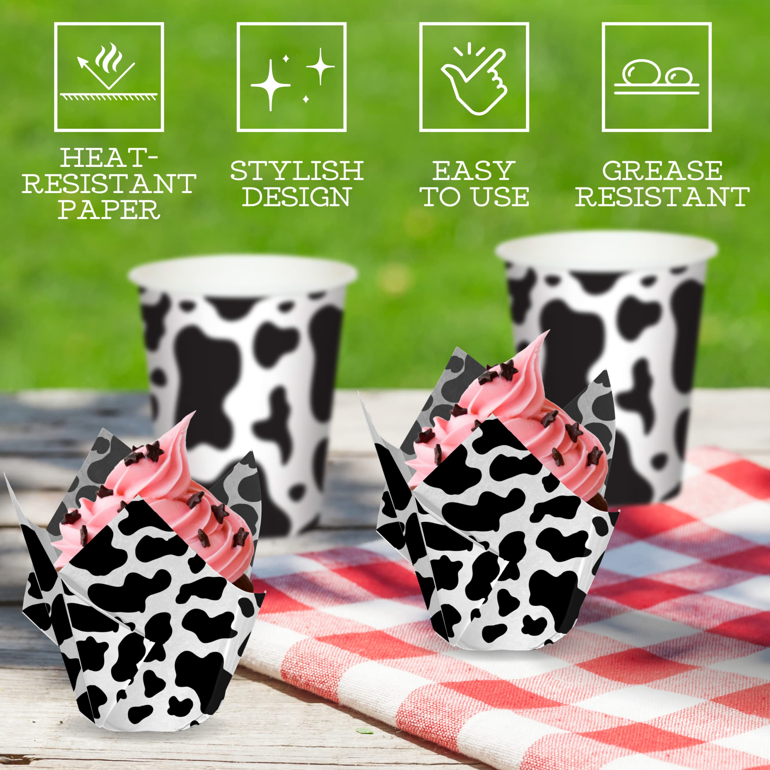 50Pcs Cow Tulip Cupcake Liners Cupcake Wrappers Cow Print Baking Cups Muffin Cups Cow Cupcake Cups For Birthday Party Farm Weste