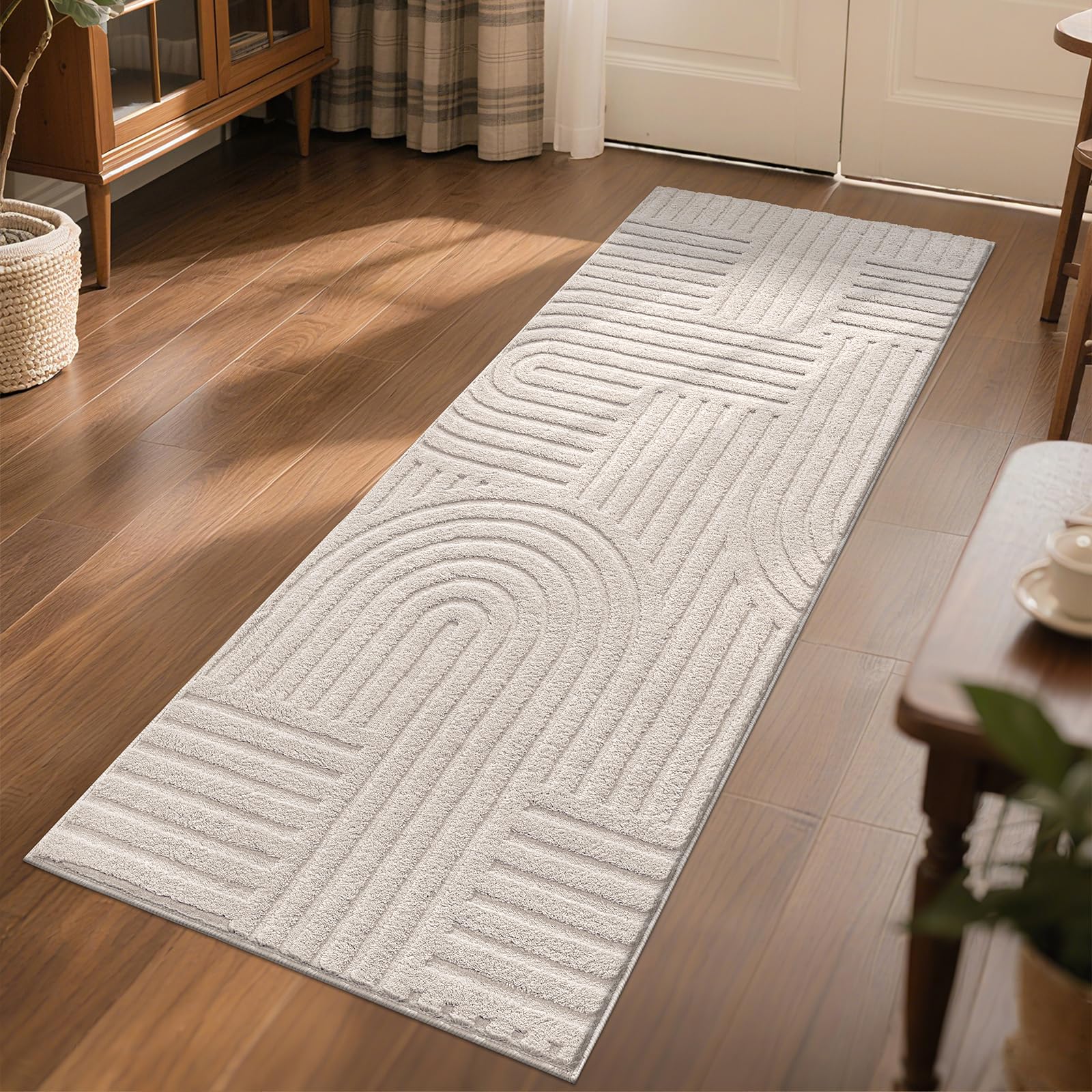 SHACOS Soft Cozy Fluffy Arch Pattern High Low Pile Runner Rugs 2x6 Non Slip Washable Scandinavian Minimalist Rug Modern Geomet