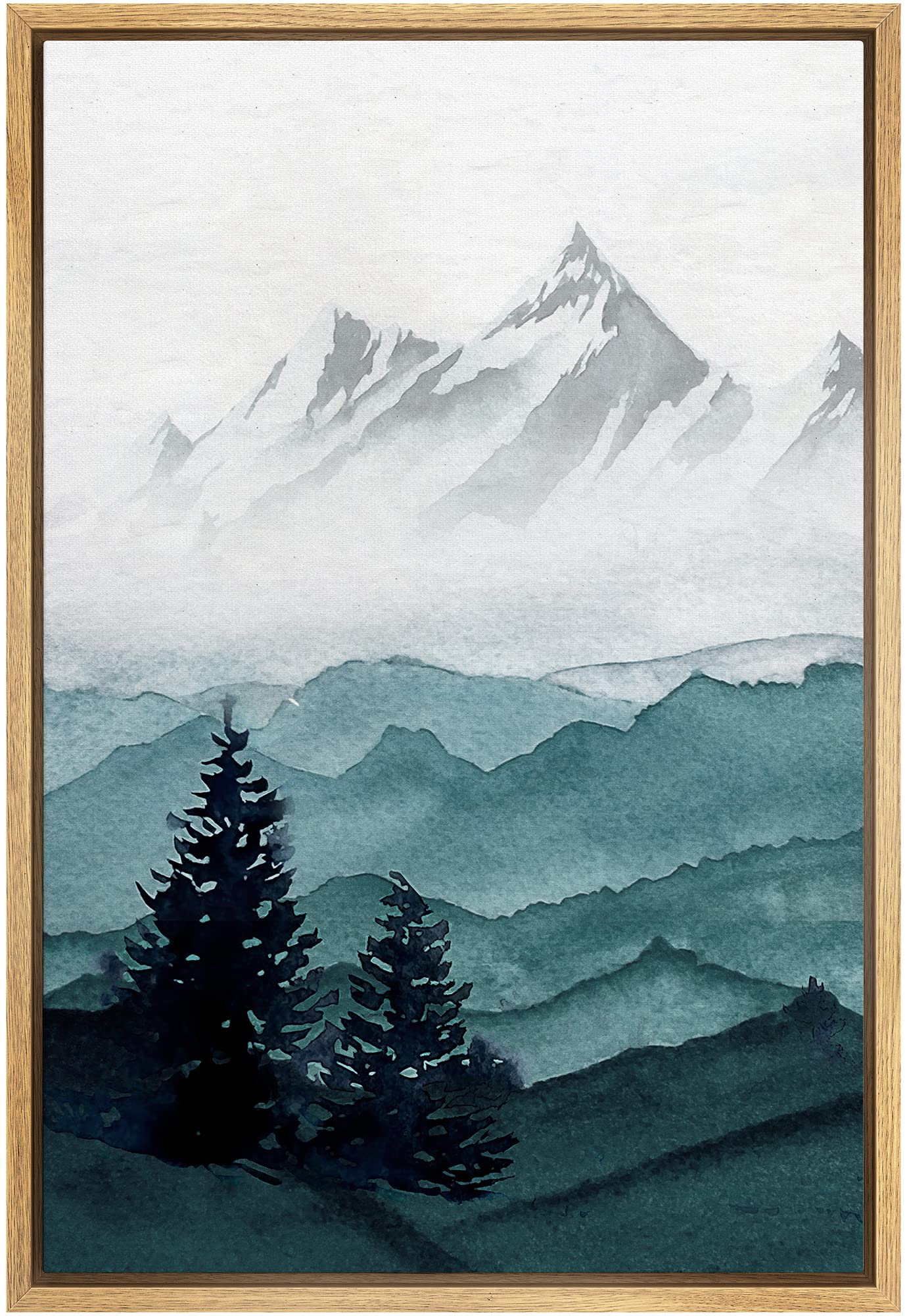 Signwin Framed Canvas Print Wall Art Woodland Nursery Decor Foggy Winter Pastel Mountain Forest Nature Modern Art Decorative Lan