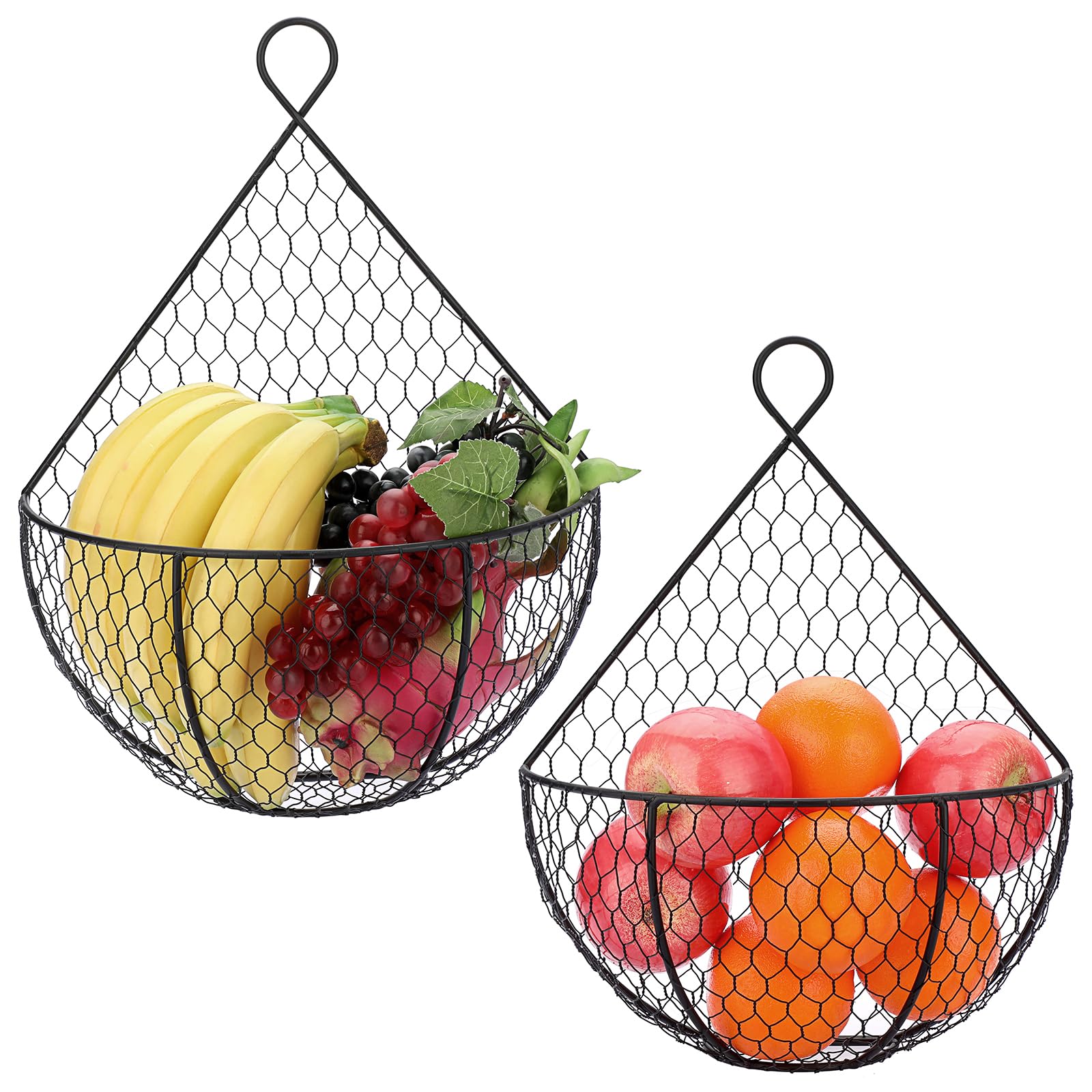 Bstkey Set Of 2,Wall-Mounted Hanging Metal Fruit Vegetable Baskets Hanging Produce Bins For Flowers, Decorations,Veggies,Decorat