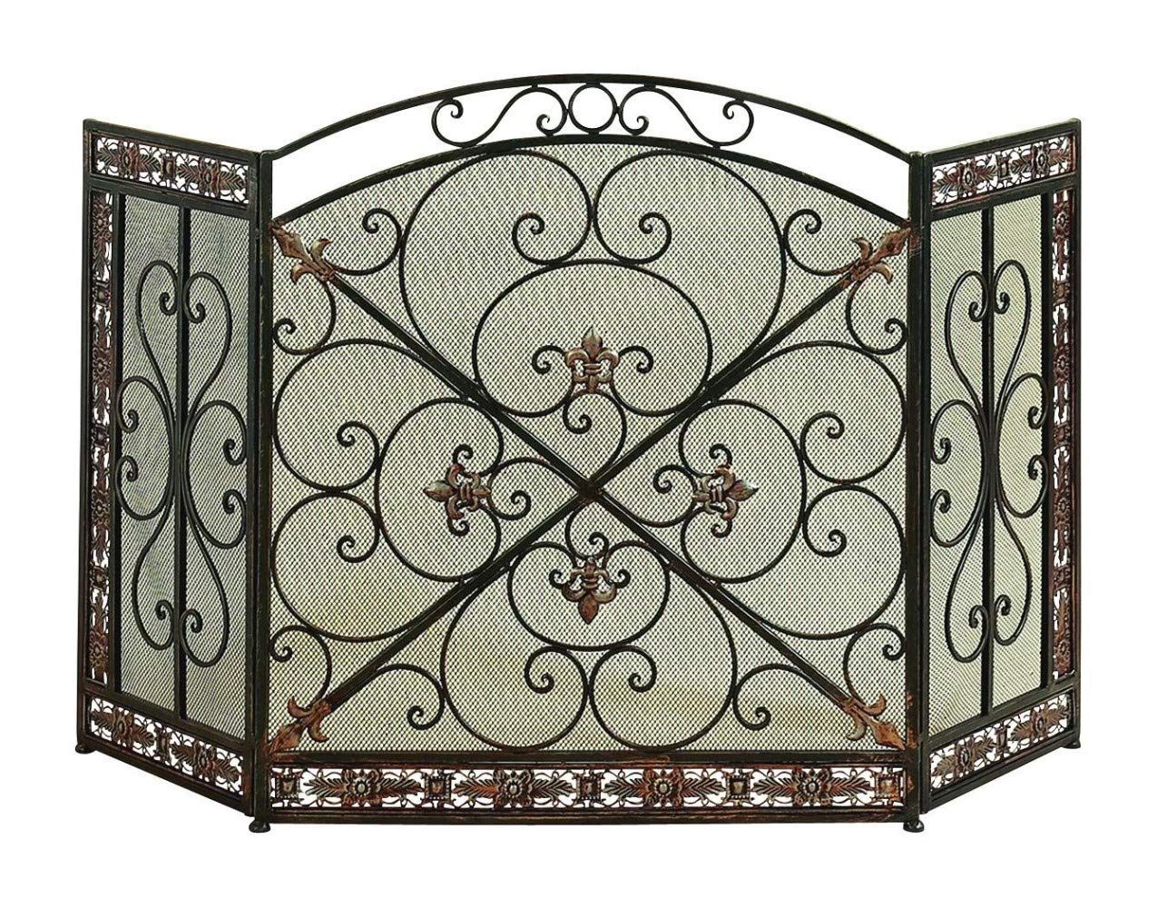 Peacock Theme Metal 3 Panel Mesh Fireplace Screen, Multicolor