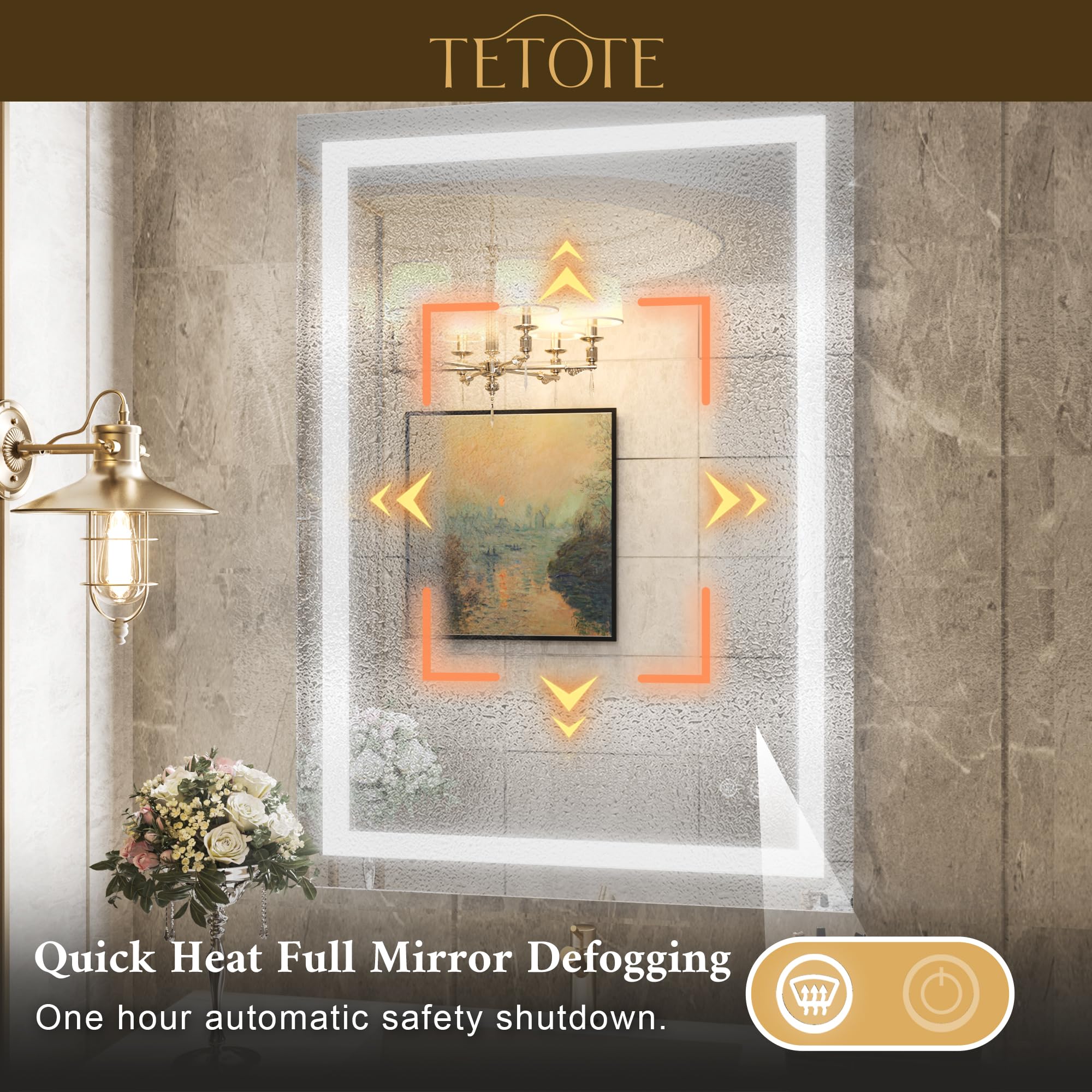 TETOTE Bathroom LED Lighted Wall Mirror Fashion Bathroom Decor Vanity Mirror Memory Dimmable Touch Switch Control (28X20) Birthday Gift Wedding Gift