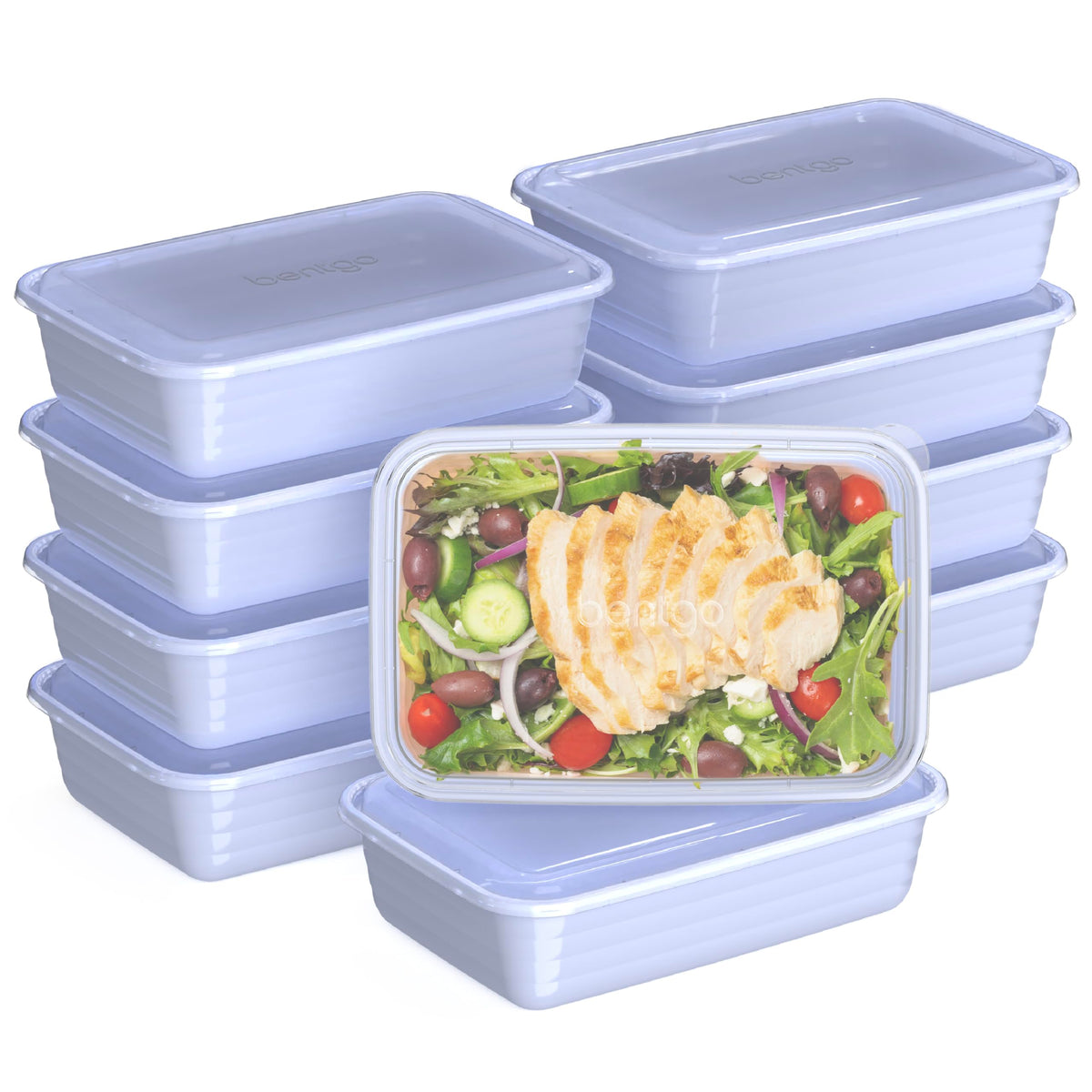 Bentgo 20-Piece Lightweight, Durable, Reusable Bpa-Free 1-Compartment Containers - Microwave, Freezer, Dishwasher Safe - Periwin