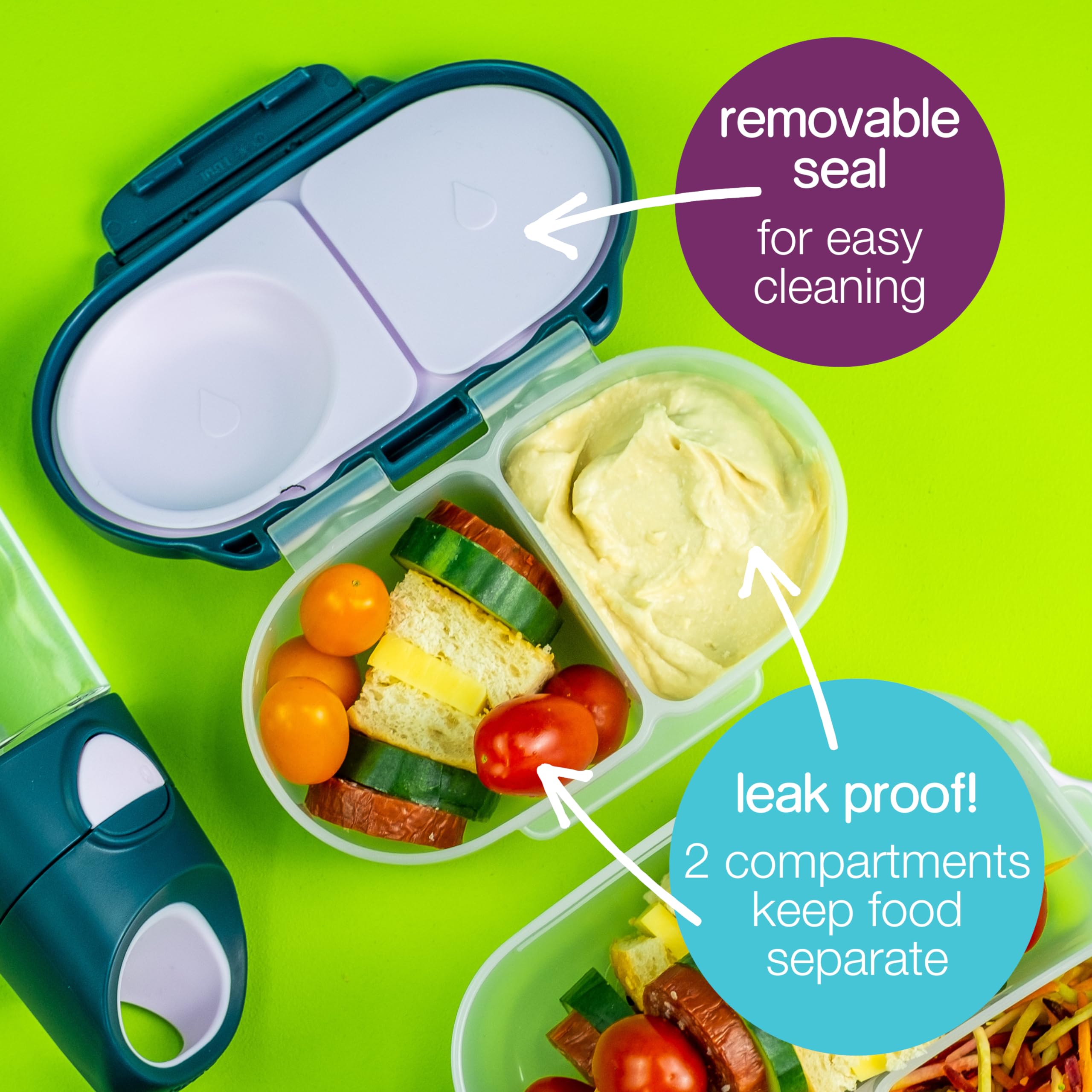 B.Box Snack Box For Kids & Toddlers: 2 Compartment Snack Containers, Mini Bento Box, Lunch Box. Leak Proof, Bpa Free, Dishwasher