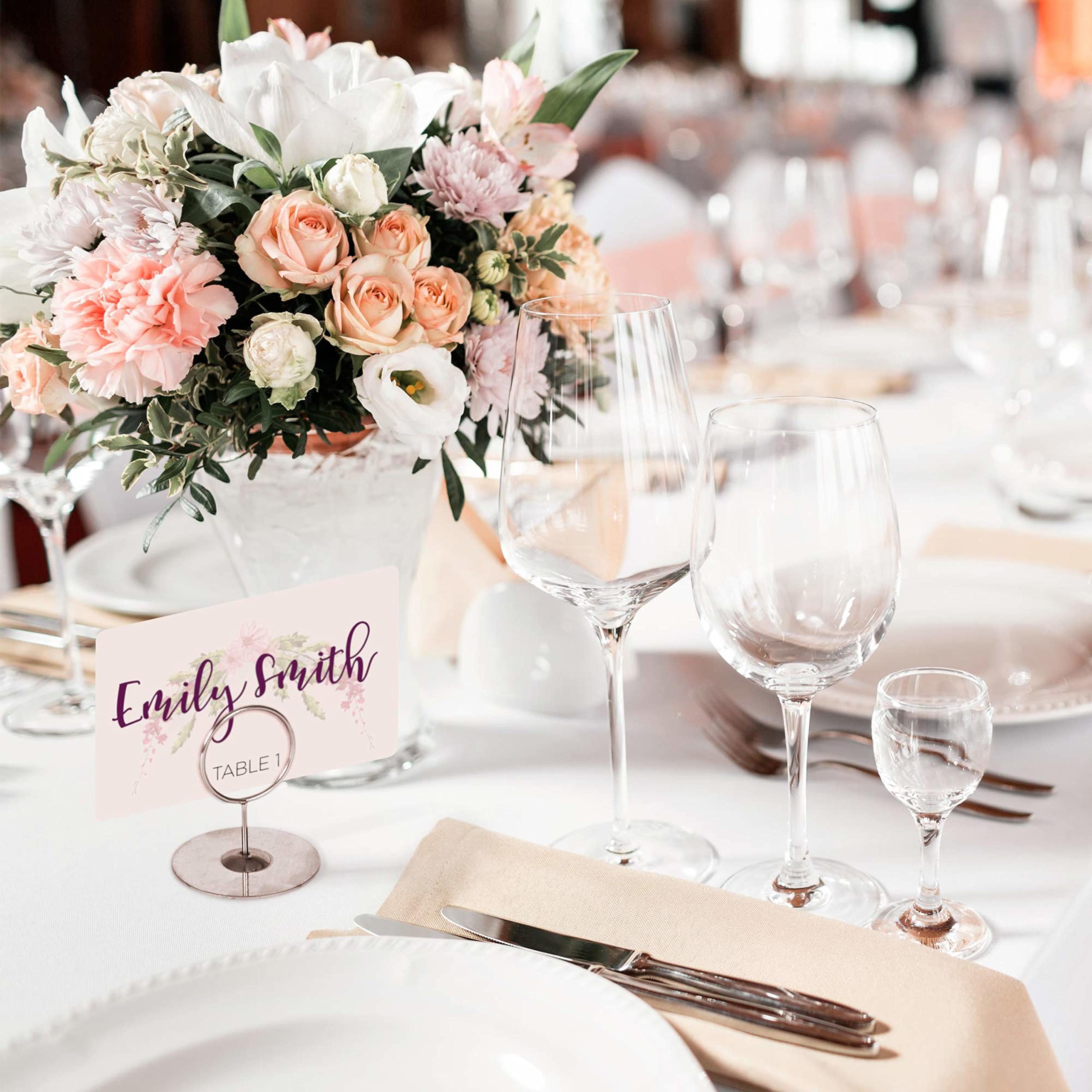 12-Pack Of 2.25'' Table Number Holder, Menu, And Place Card Stands | Tabletop Stainless Steel Ring-Clip Card Markers & Photo Hol