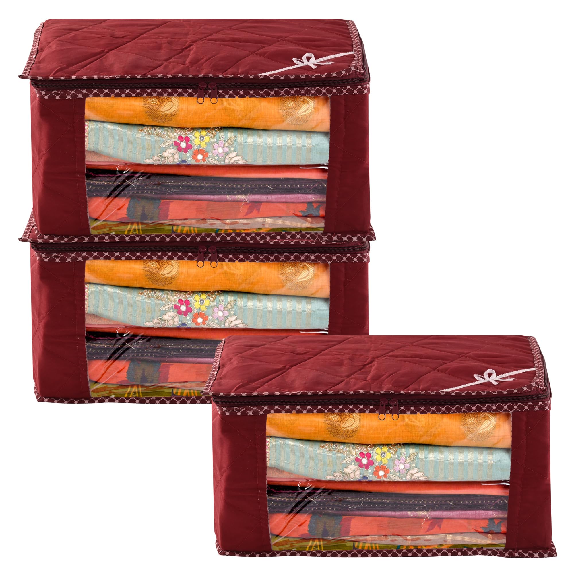 Kuber Industries Saree Cover | Clothes Storage Bag | Wardrobe Organiser For Suit | Zip Closure & Transparent Window Saree Cover 