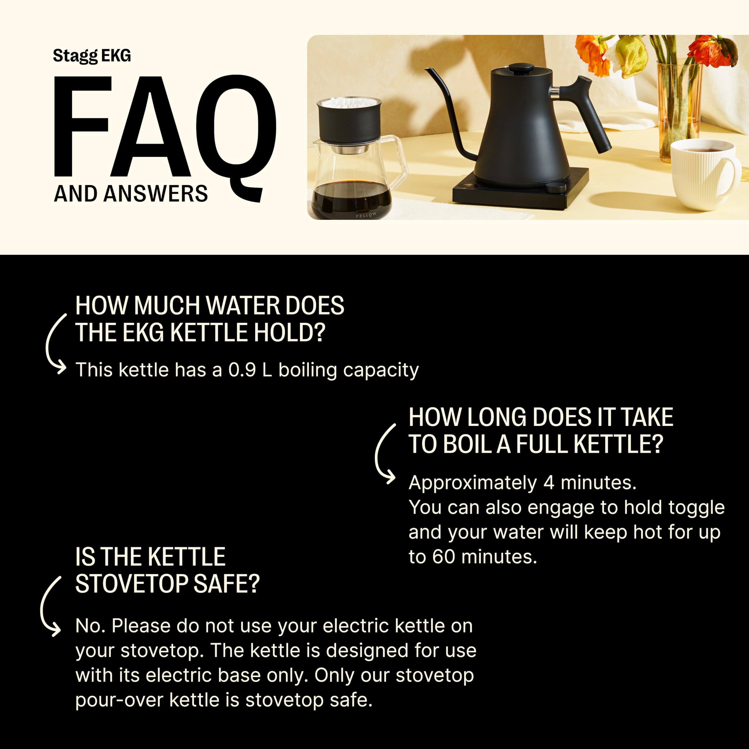 Fellow Stagg EKG Pro Electric Gooseneck Kettle - Pour-Over Coffee and Tea Pot  Stainless Steel  Quick Heating  Matte Black  0.9 Liter