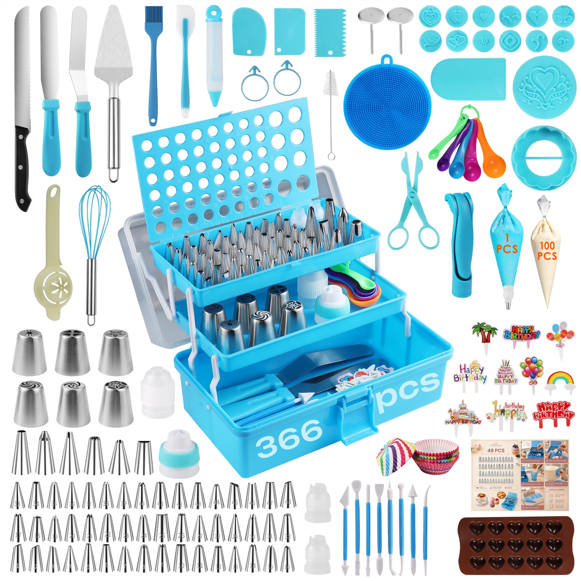 PYJHMCD 366Piece Cake Decorating Kit, 60 Piping Tips with Storage Box