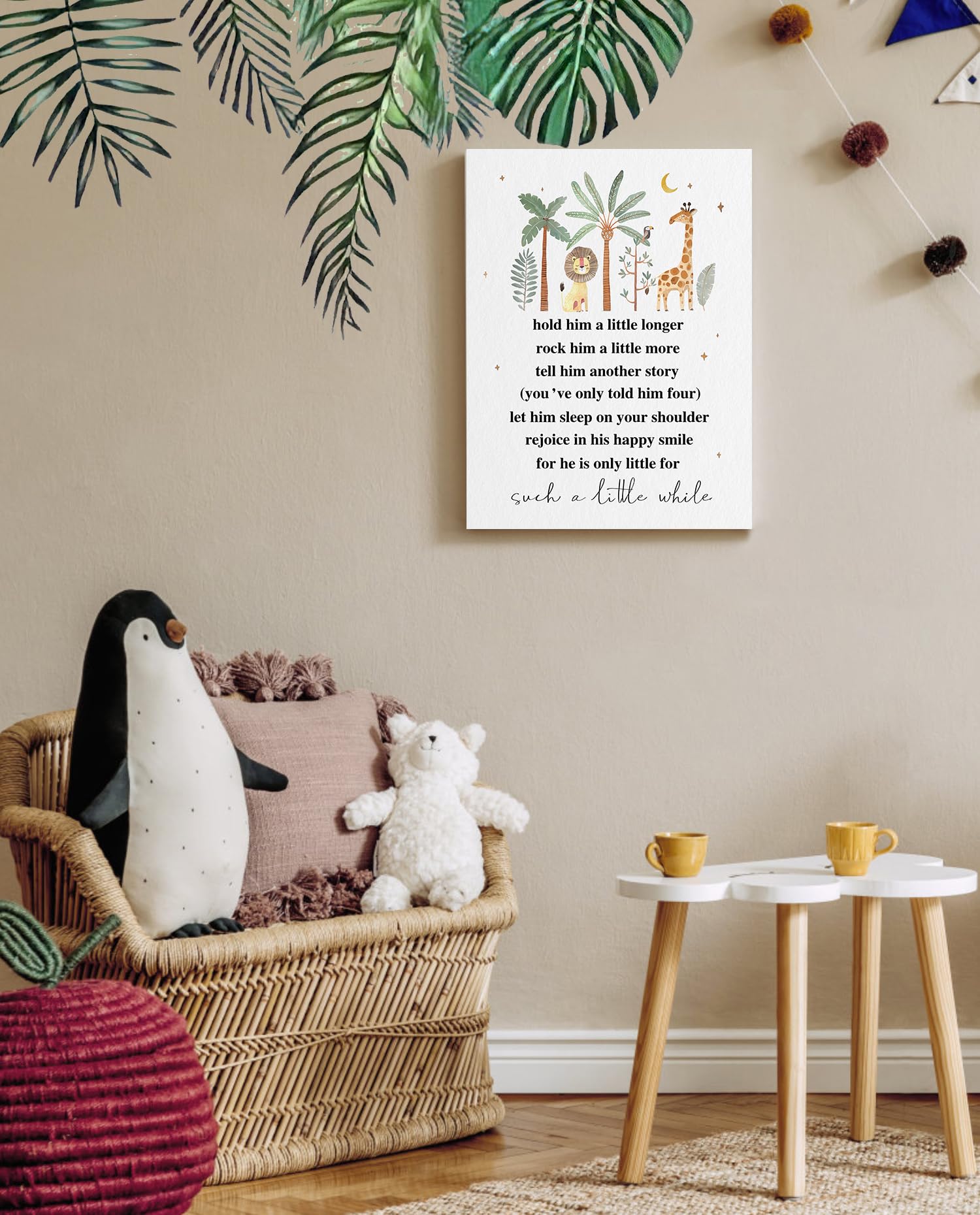 Hold Him A Little Longer Quotes Kids Wall Art: Safari Nursery Wall Decor For Toddler Boy Children Bedroom Decor,Jungle Animal Pi
