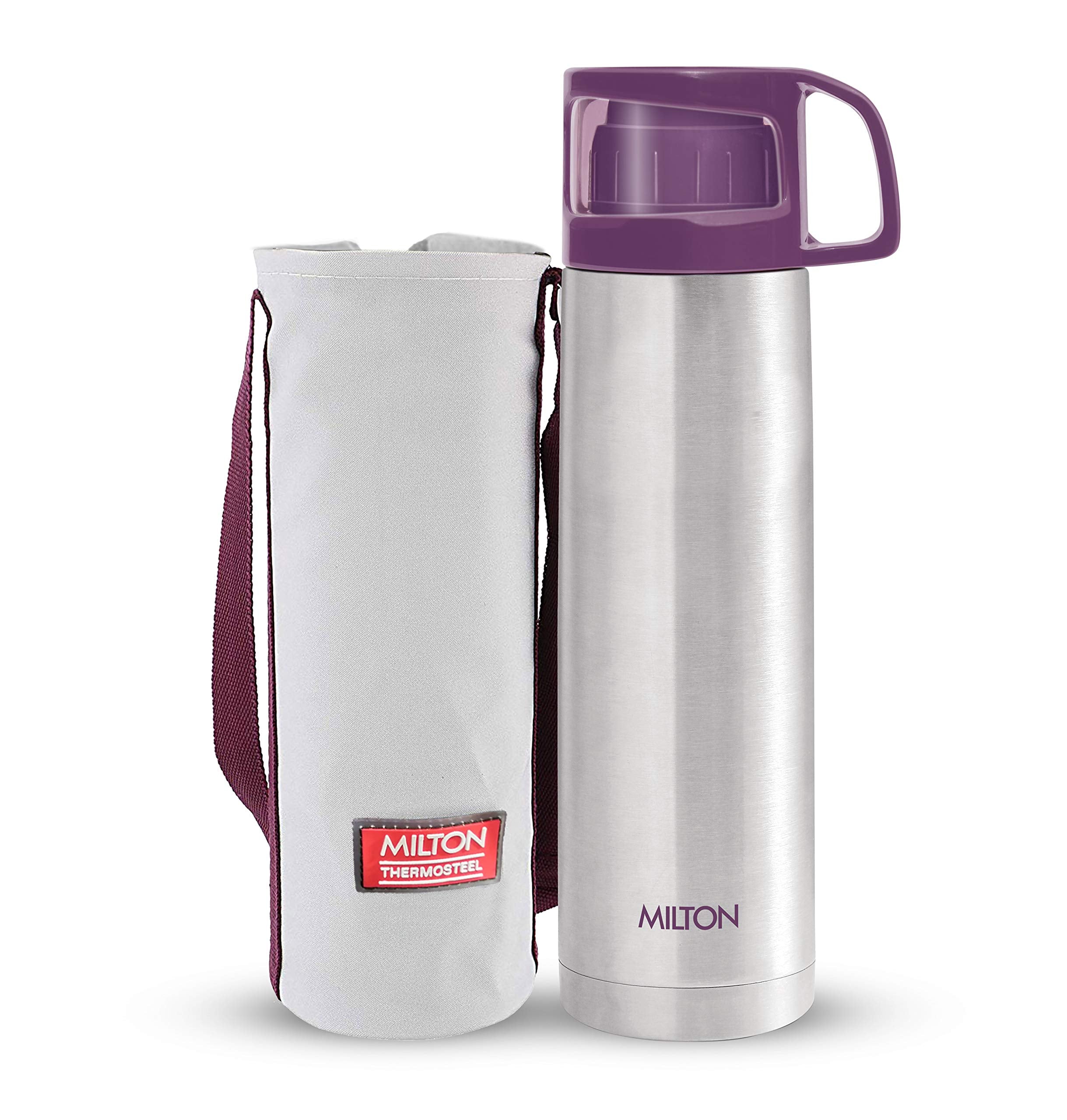 Milton Glassy 750 Thermosteel Vacuum Insulated Flask with Jacket 750 ml, Purple| 24 Hours Hot and Cold Water Bottle with Cup lid
