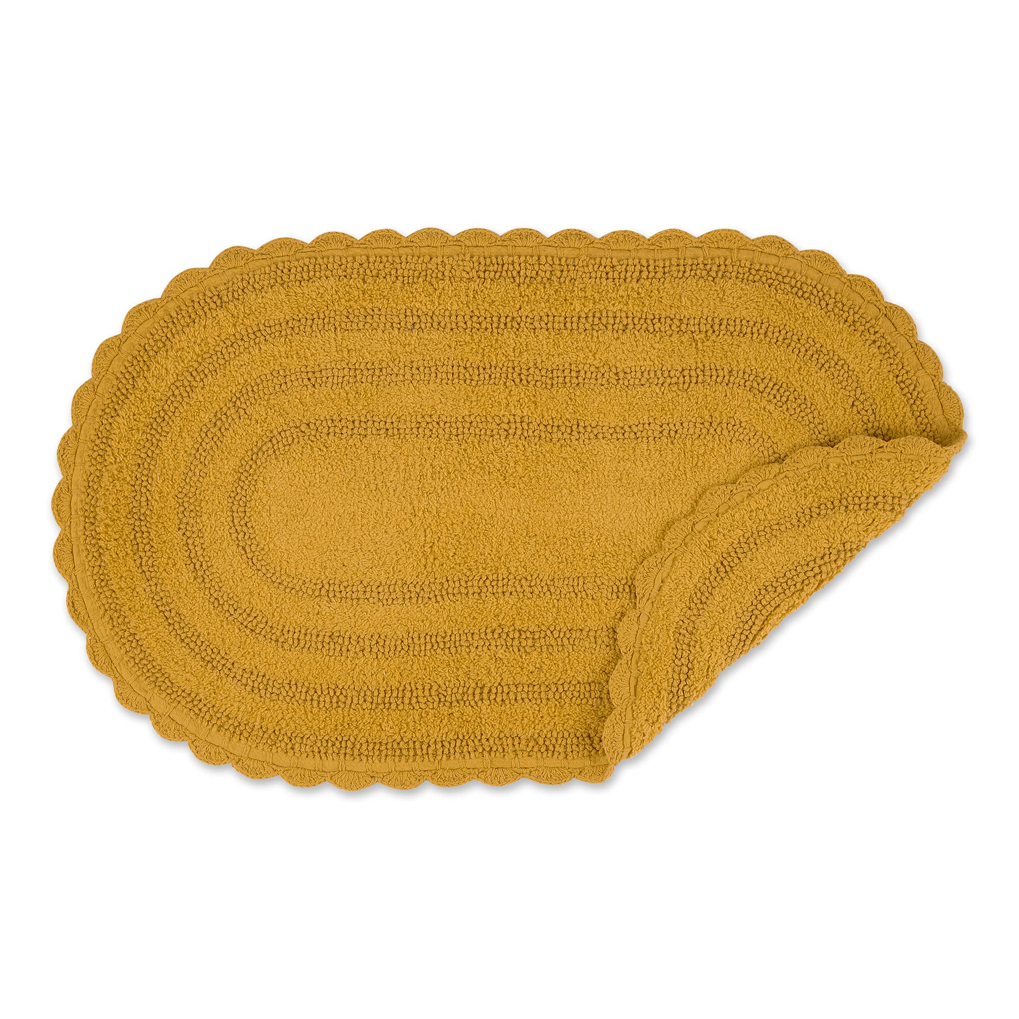 Dii Crochet Collection Reversible Bath Mat, Large Oval, 21X34, Honey Gold