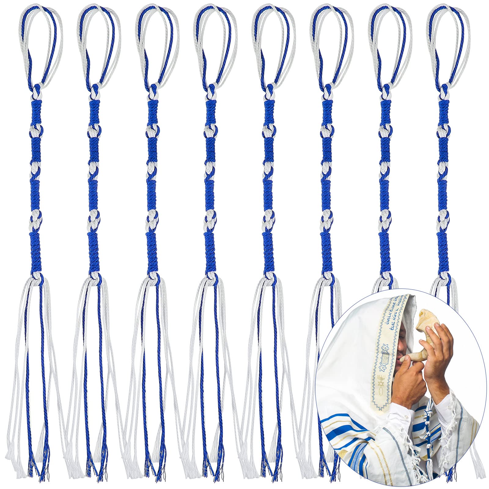 Tzitzits Thread Small Tassels Prayer Shawl Accessories Fringes Home Decor Tassels (Blue, White, 8 Pieces)