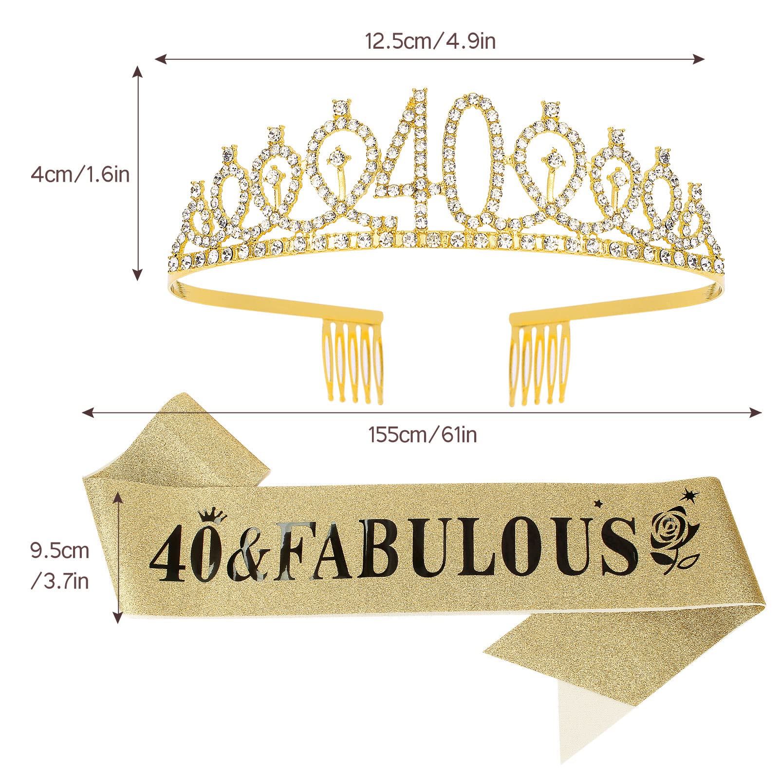 40Th Birthday Sash And Tiara For Women Gold Crown ''40 And Fabulous'' Sash & Crown Set 40Th Birthday Gifts For Women 40Th Birthd