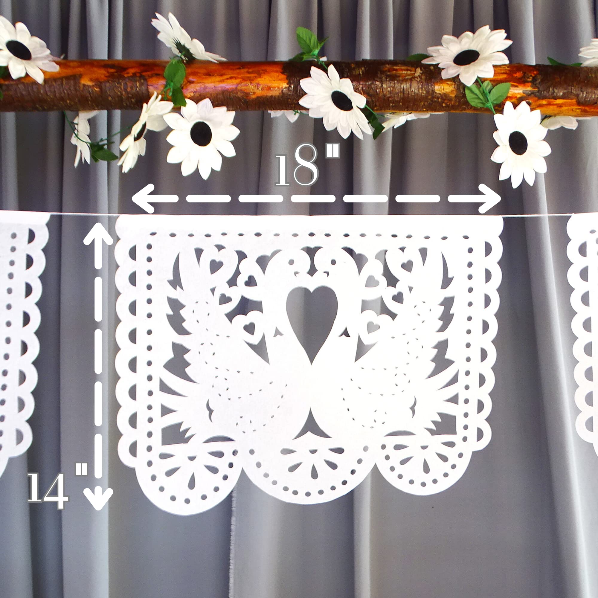 Papel Picado Wedding Garlands, Mexican Wedding Decorations, White Papel Picado Flags For Weddings, Bridal Showers, Paper Mexican