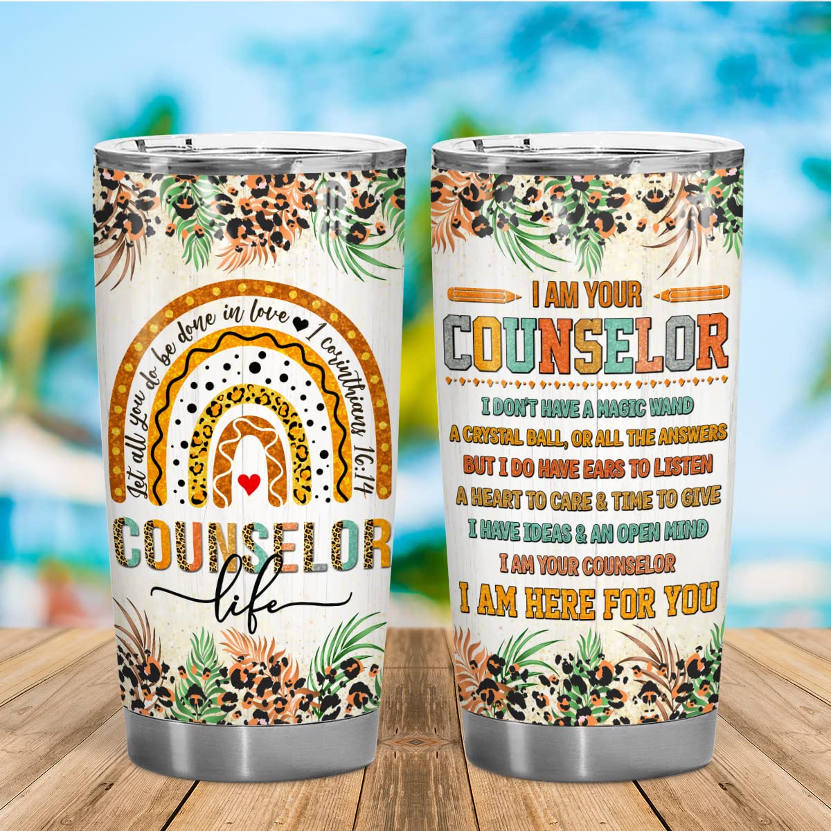 4Lieubasmi School Counselor Gifts 20Oz Tumbler, Counselor Appreciation Week, Modern Multicolor Rainbow Letter Print Stainless St