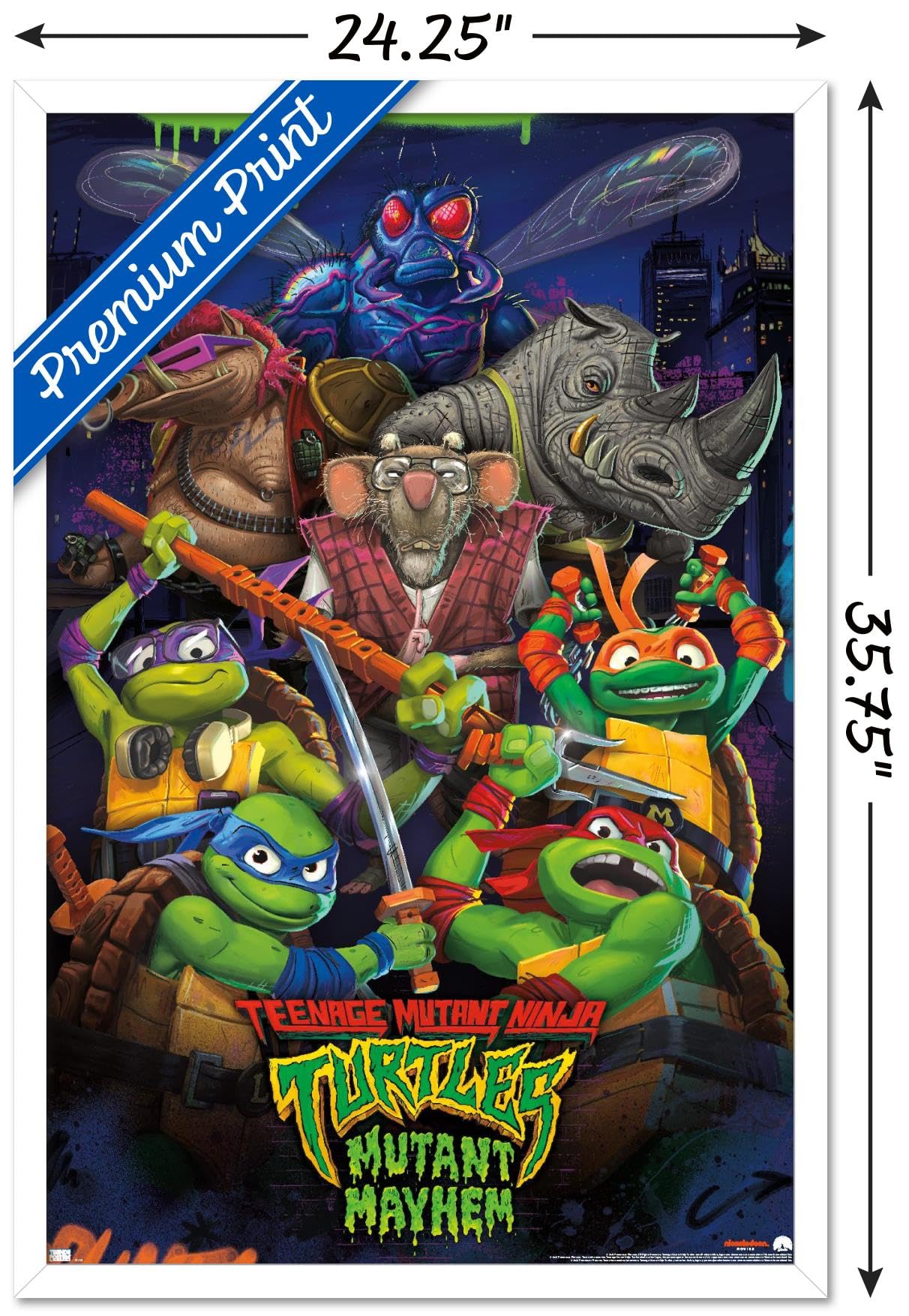 Trends International Teenage Mutant Ninja Turtles: Mutant Mayhem - Group Wall Poster, 22.37'' X 34.00'', White Framed Version