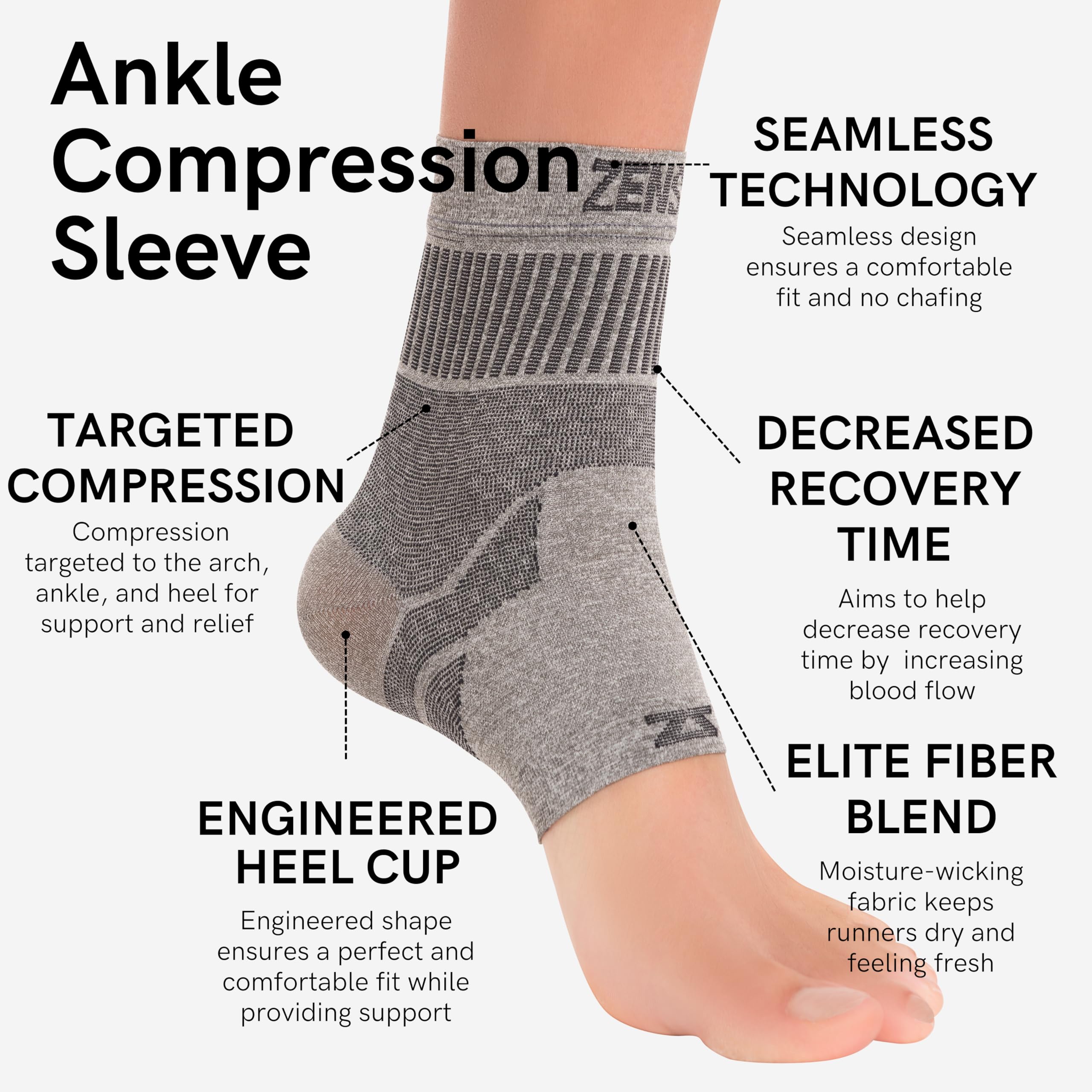 Zensah Ankle Support - Compression Ankle Brace - Great For Running, Soccer, Volleyball, Sports - Ankle Sleeve Helps Sprains, Ten