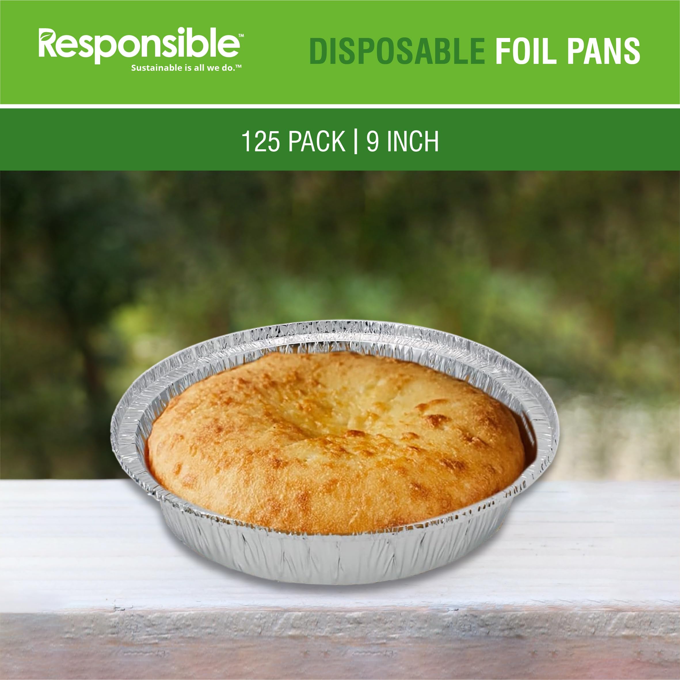 Responsible Products 9 Inch Round Cake Pie Pans, Forever-Recyclable Aluminum, Extra Strength For Take Out, Cooking, Baking, Free
