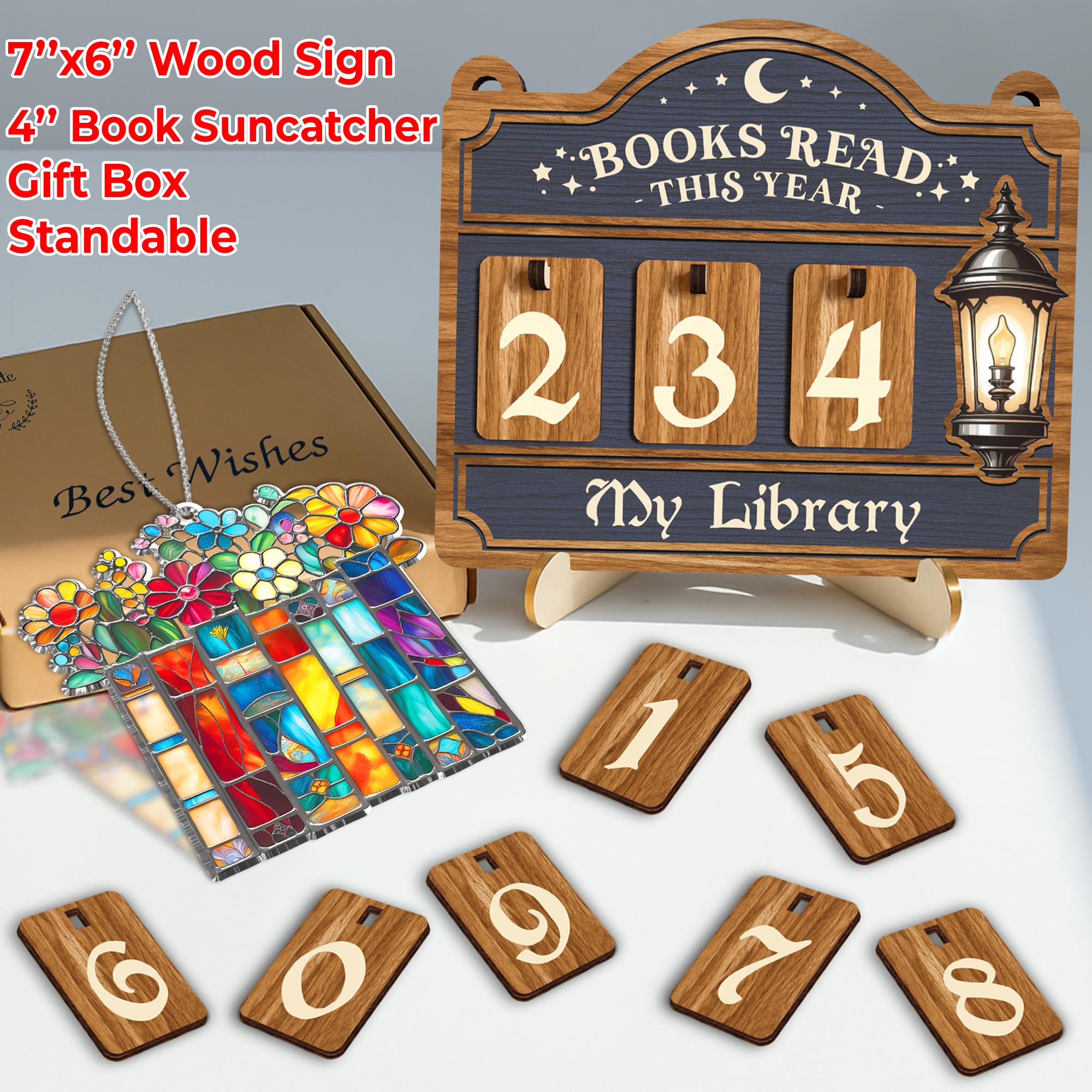 Books Read This Year Counter, Reading Tracker Sign for Home Library Decor, Book Suncatcher Ornament, Book Lover Gift for Librari