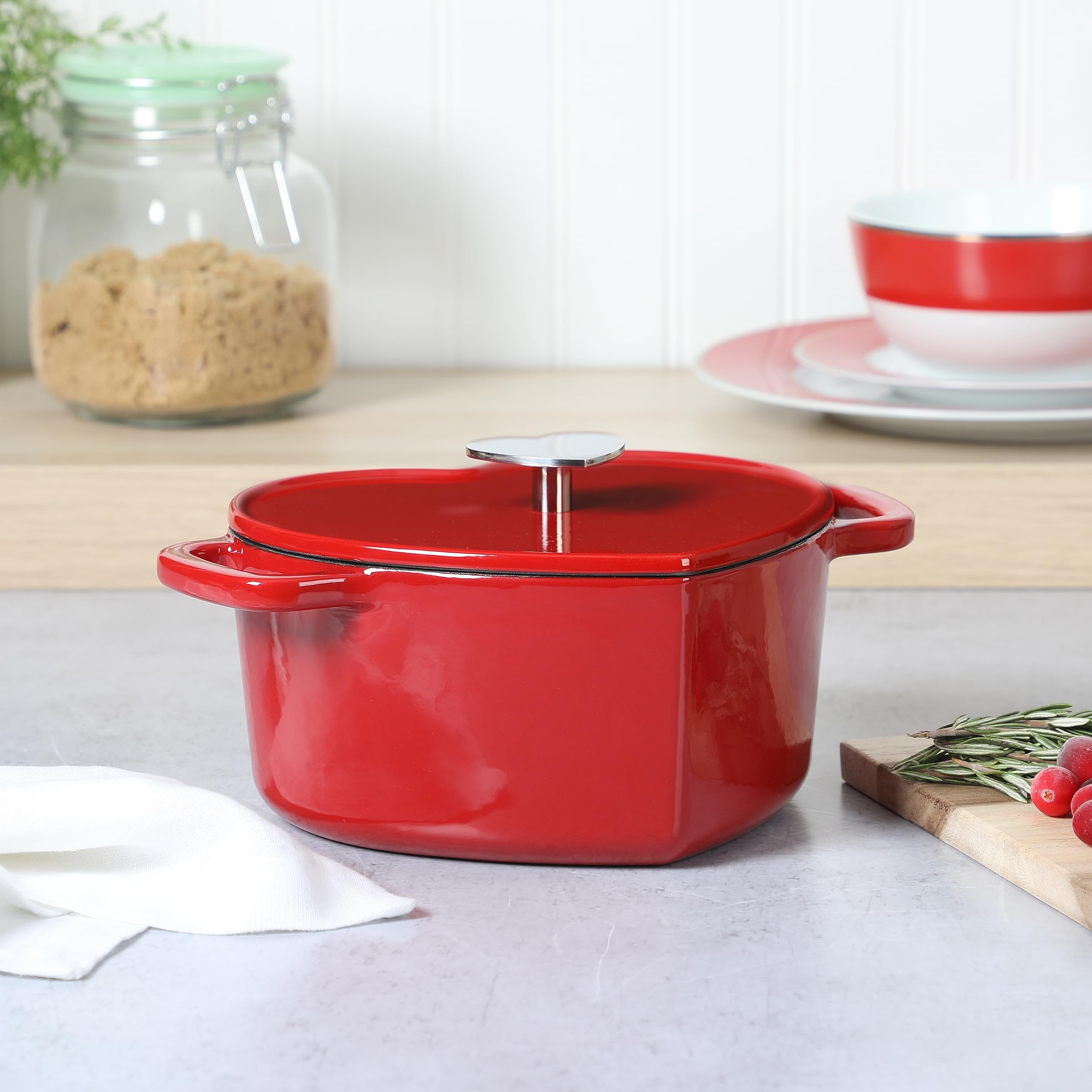 Martha Stewart Heart Shaped Enamel Cast Iron 2-Quart Dutch Oven - Red