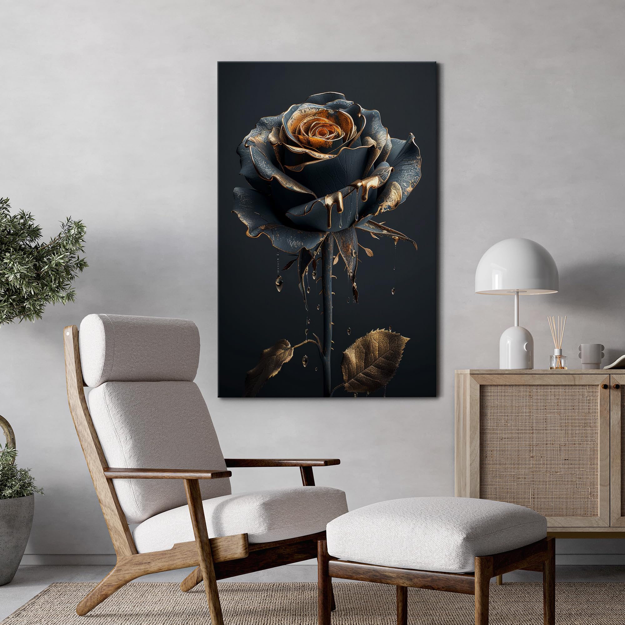 Wall26 Canvas Print Wall Art Artistic Black Rose With Golden Highlights Exquisite Floral Nature Wilderness Photography Modern Ar