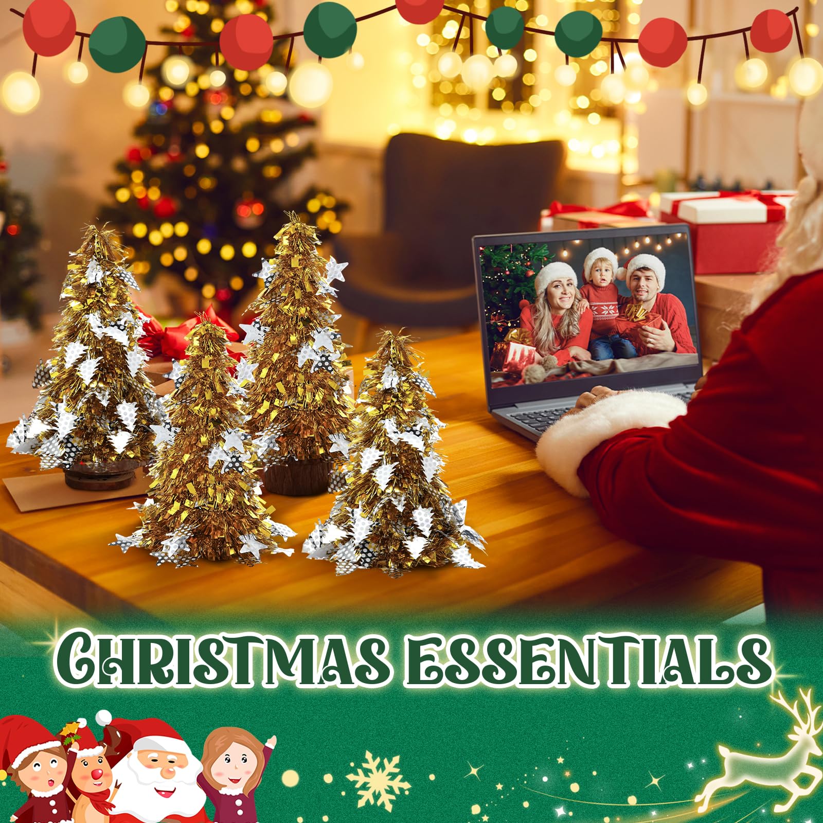 Libima 20 Pcs 10 Inch Mini Tinsel Christmas Tree Artificial Sequins Tabletop Christmas Tree Glitter Metallic Small Xmas Trees Mi