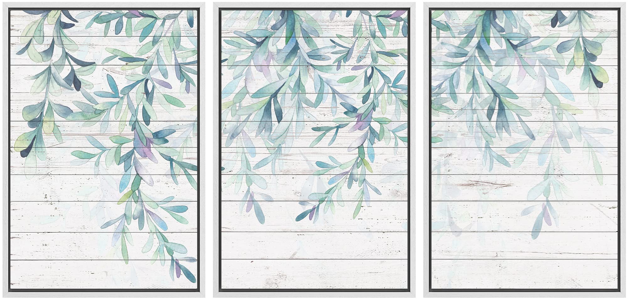 Signwin Framed Canvas Print Wall Art Set Wood Panel Style Country Forest Leaves Nature Wilderness Illustrations Modern Art Decor