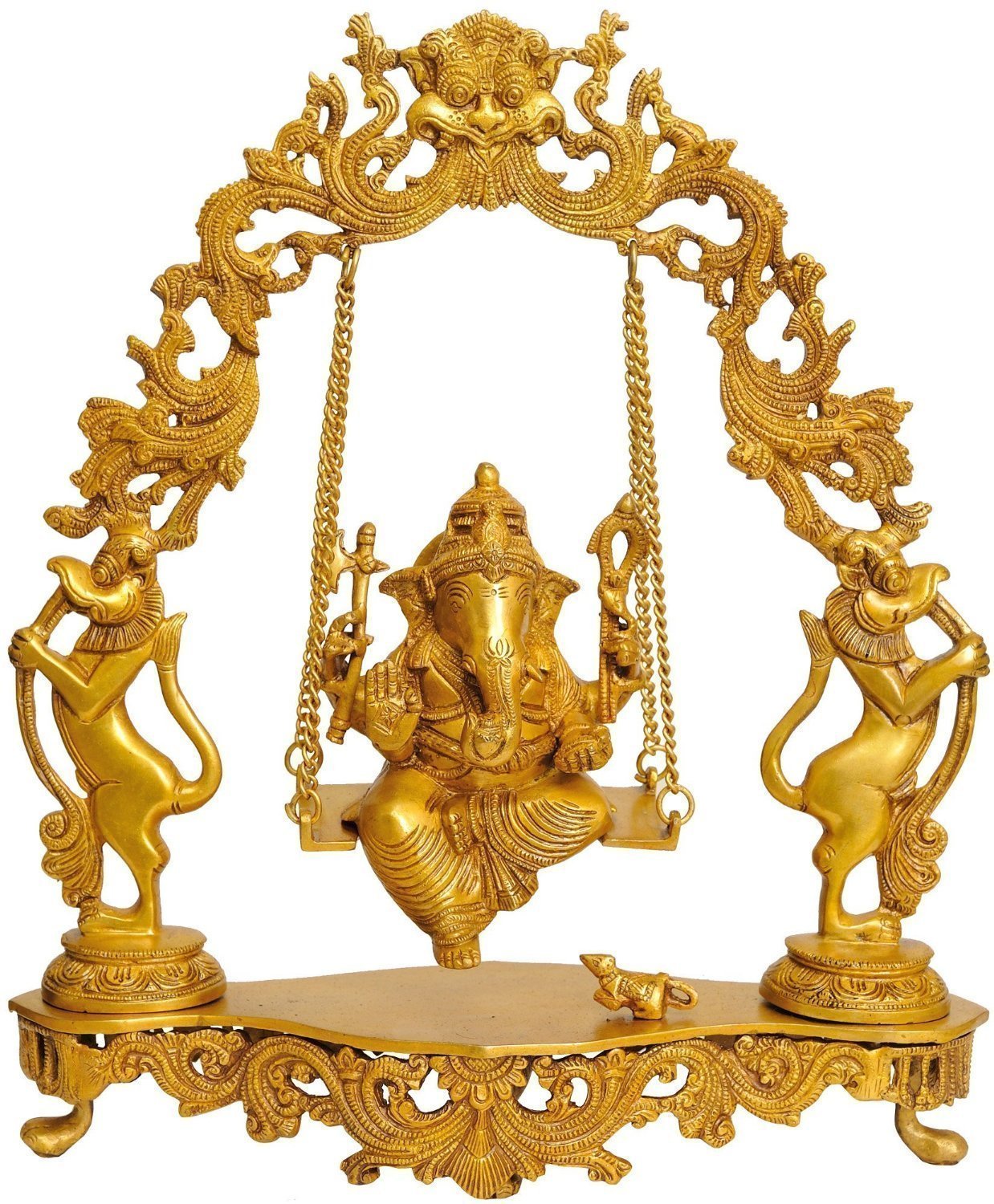 Idol Collections Large Hammock Jhula Swinging Ganesha Ganesh Murti Idol Statue- Brass Golden Height 18 Inches