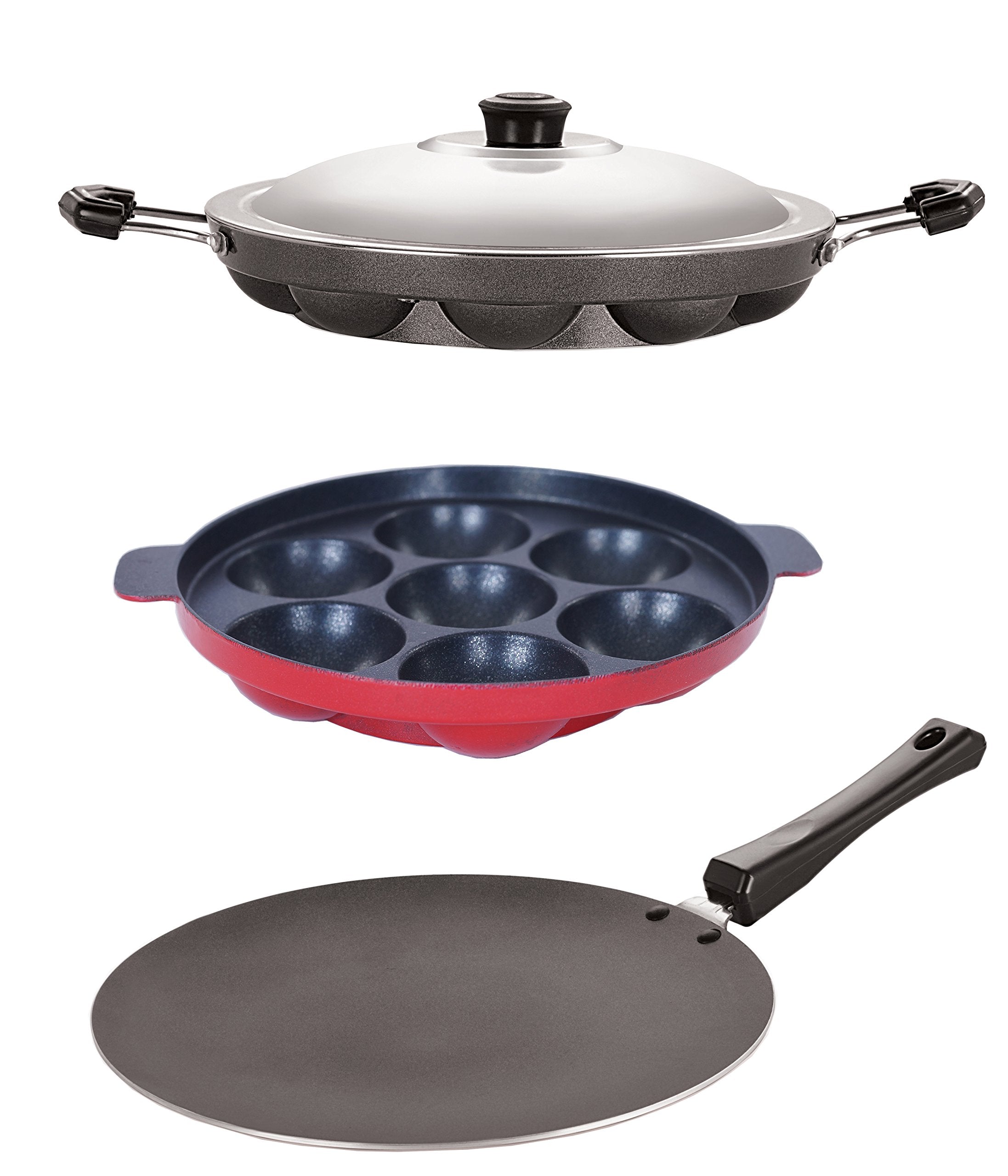 Nirlon NonStick Stain Free Aluminium Appam And Tawa Combo Kitchen Item Set, 2.6Mm_Ct12_Ap(7)_Ap(12)