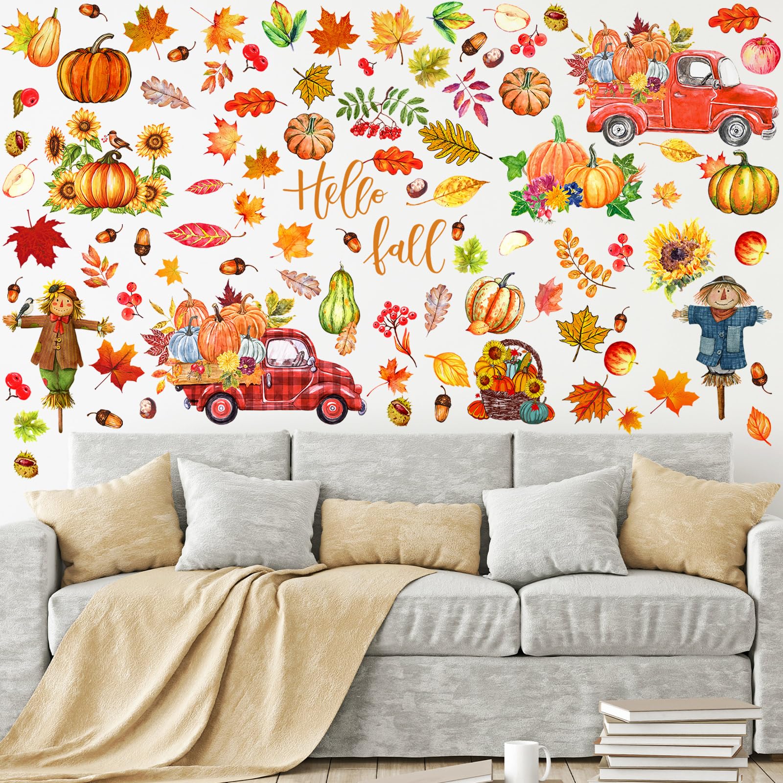 Chivertion 6 Sheets Thanksgiving Fall Wall Sticker Decorations, Thanksgiving Wall Stickers For Kids Home Office Classroom Party
