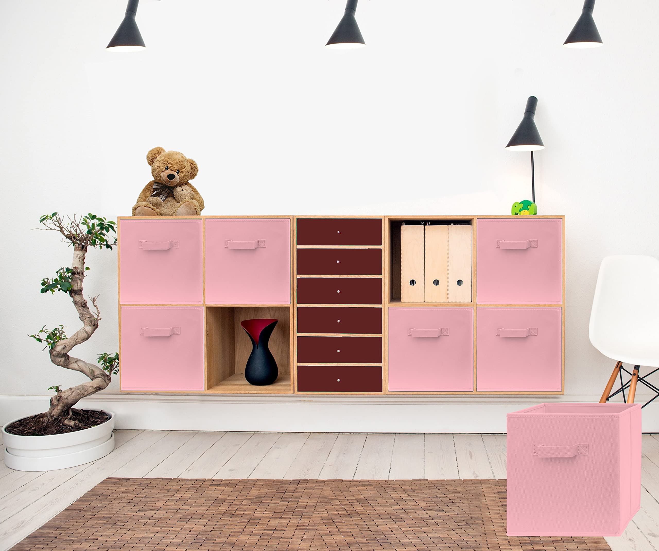 Pomatree 13x13x13 Inch Storage Cubes - 4 Pack - Large and Sturdy Storage Bins  Dual Handles  Foldable  Cube Organizer Bin  Fabric Baskets for Organizing Closet  Clothes and Toys (Pink)