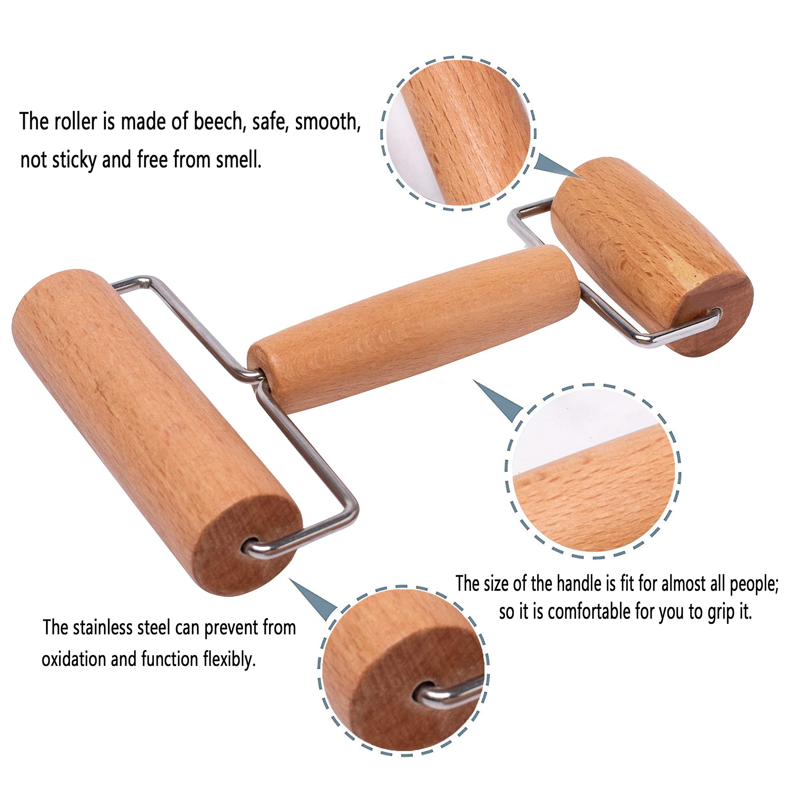 Whaline Wood Pastry Pizza Roller 2 Pieces Non Stick Wooden Rolling Pin For Home, Kitchen Baking Cooking Easy To Handle (T-Maple